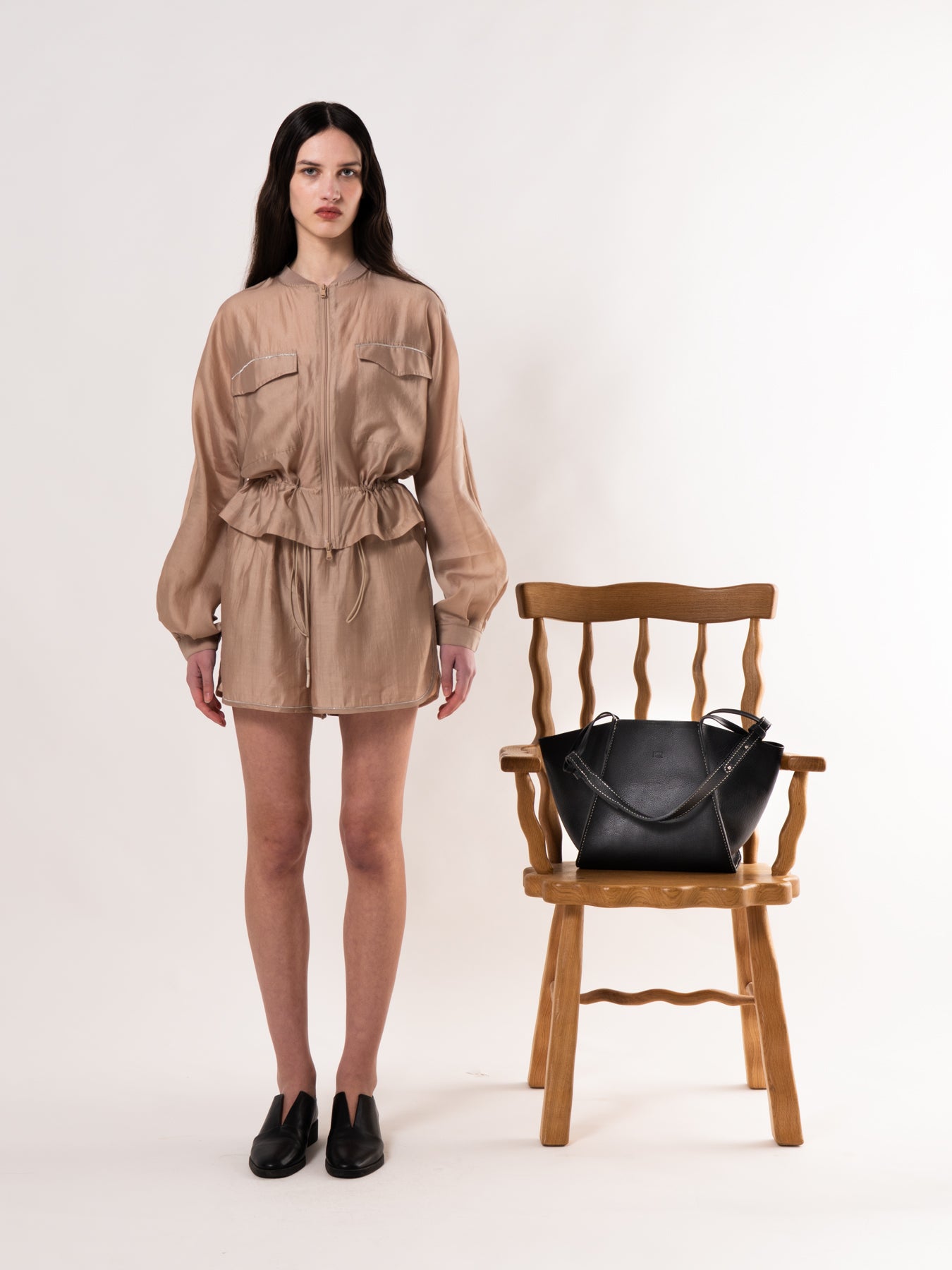 Beige Drawstring Zip-Up Jacket – EMIN + PAUL