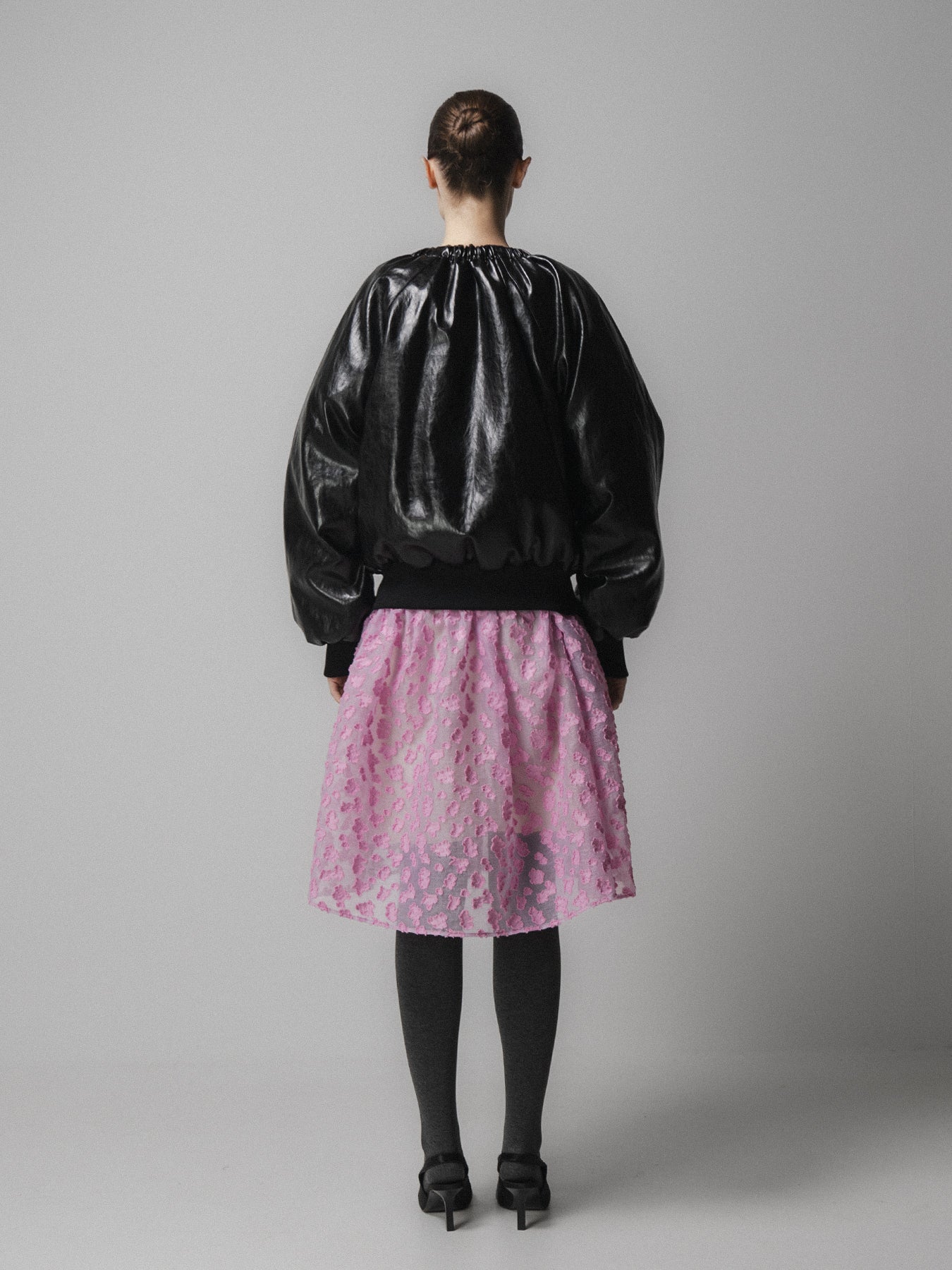 Black Ruched Collar Leather Jacket