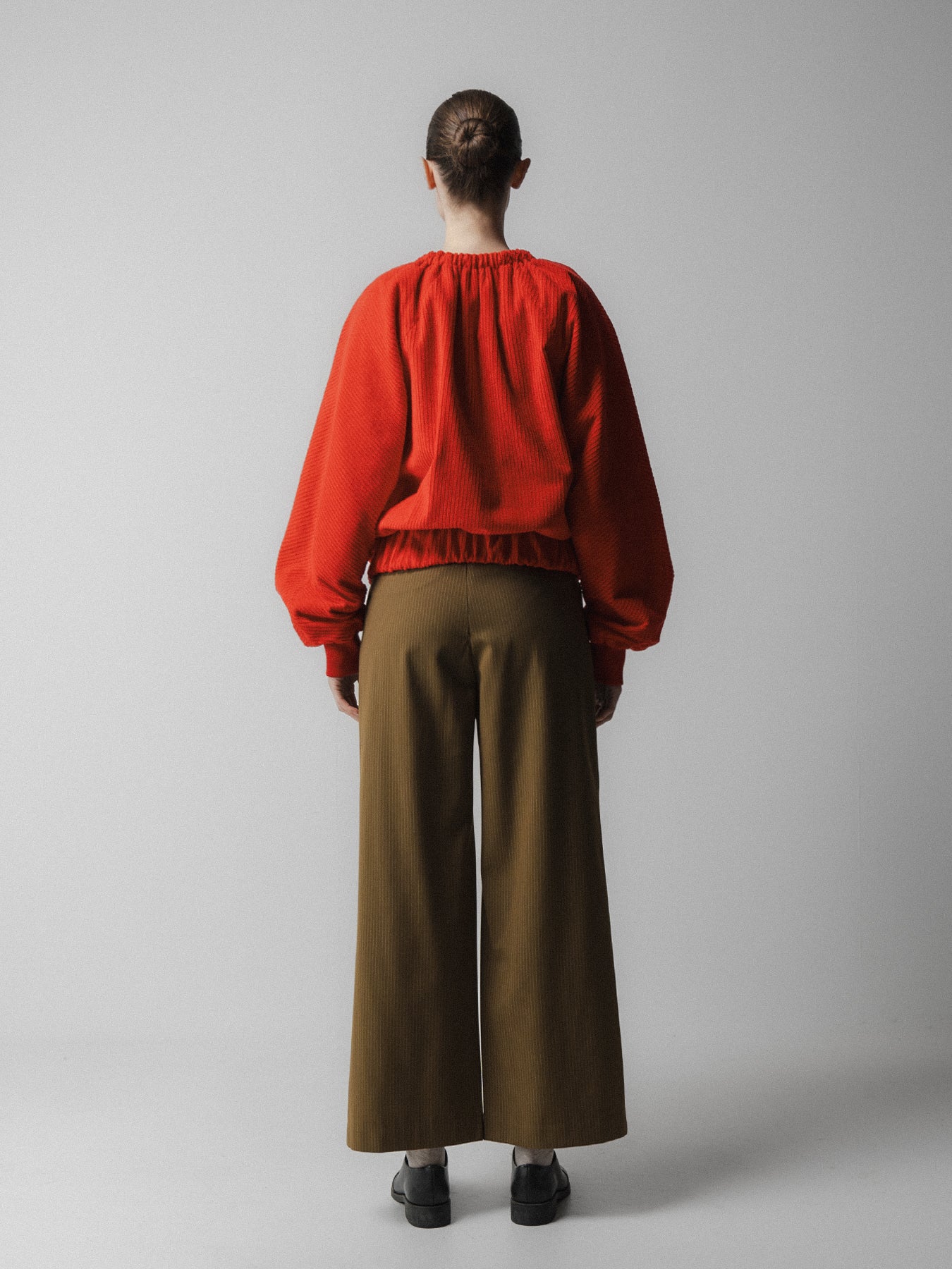 Red Ruched Collar Corduroy Jacket