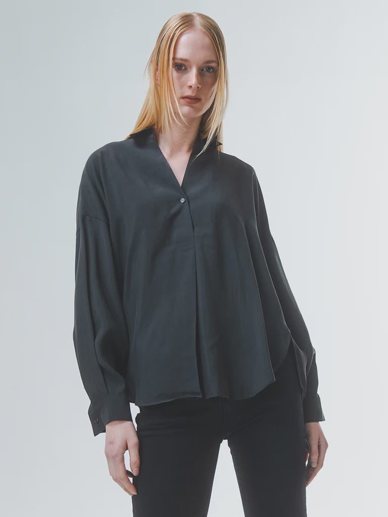 Black Curved Hem Blouse