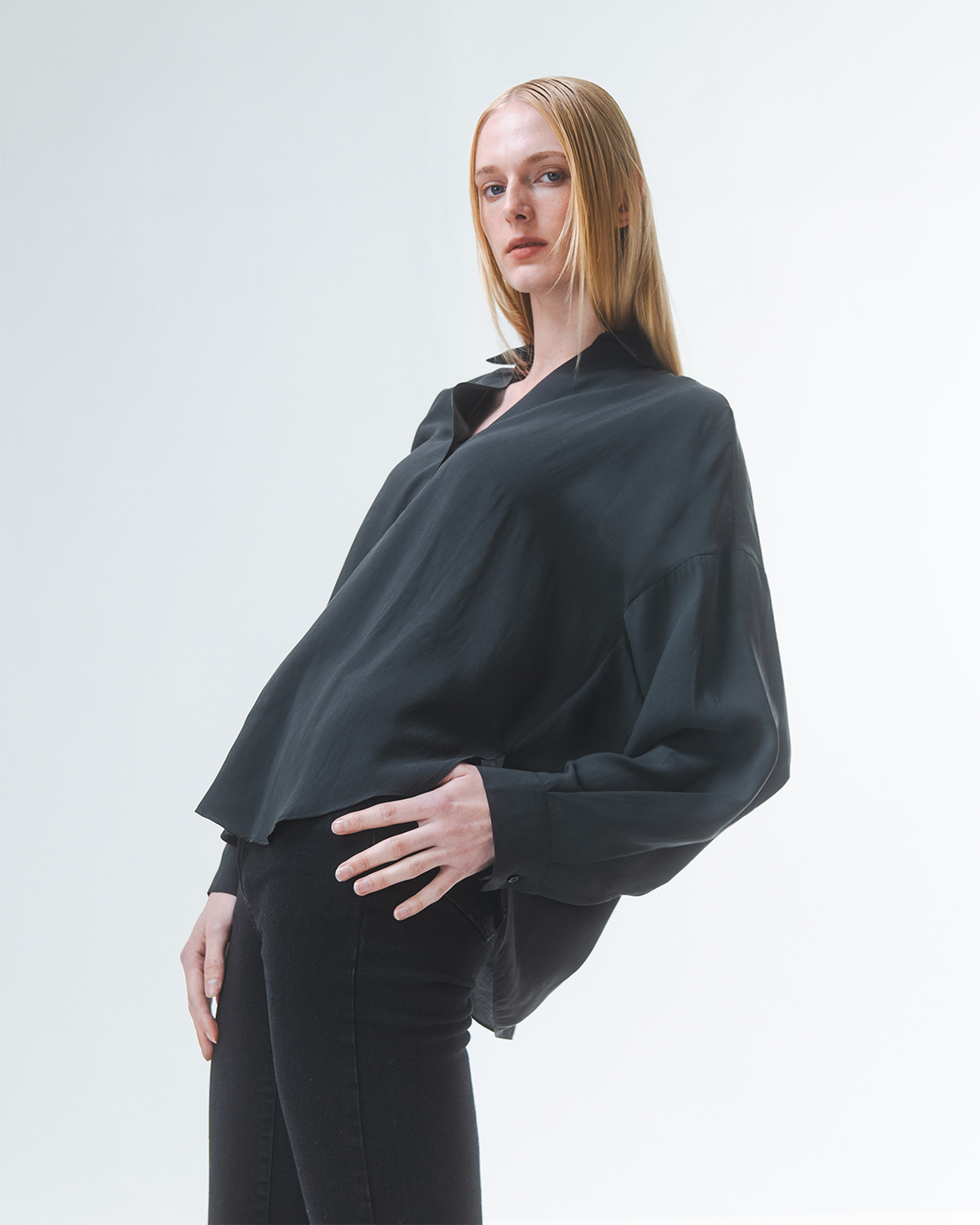 Black Curved Hem Blouse
