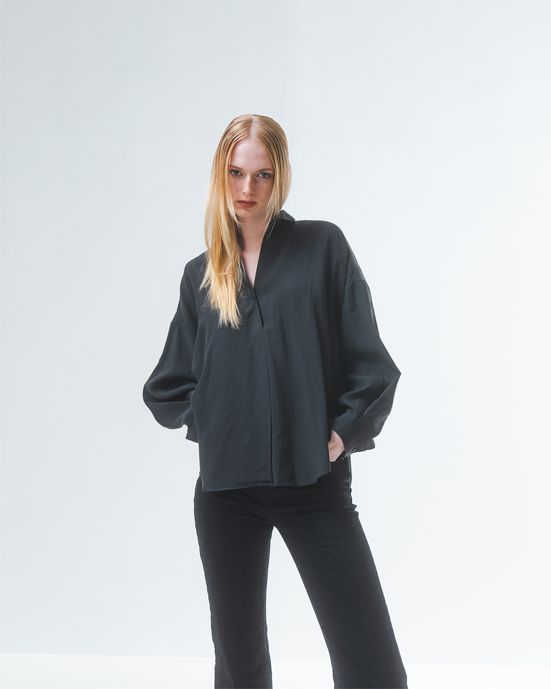 Black Curved Hem Blouse