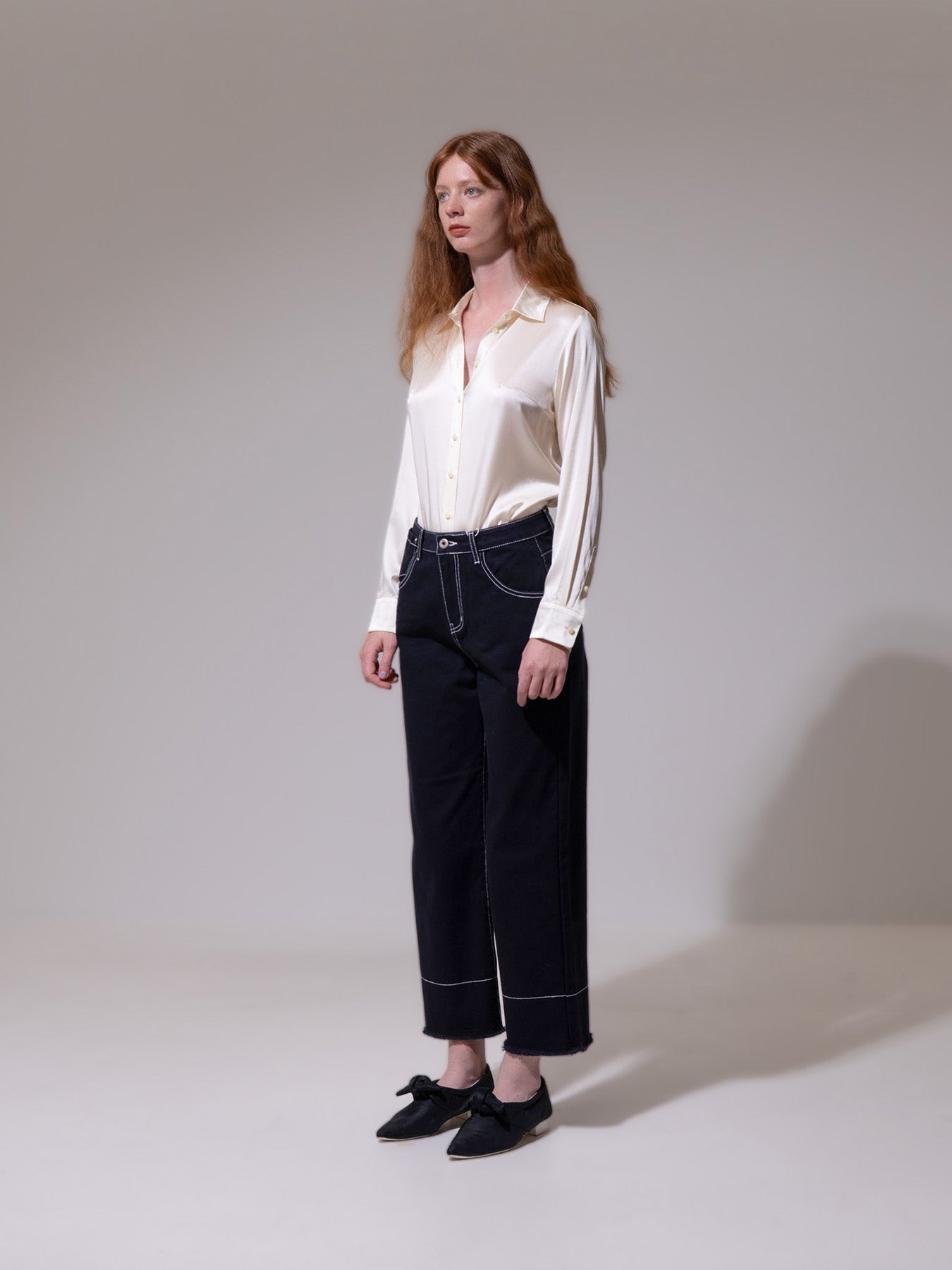 Navy Raw Hem Contrast Jeans