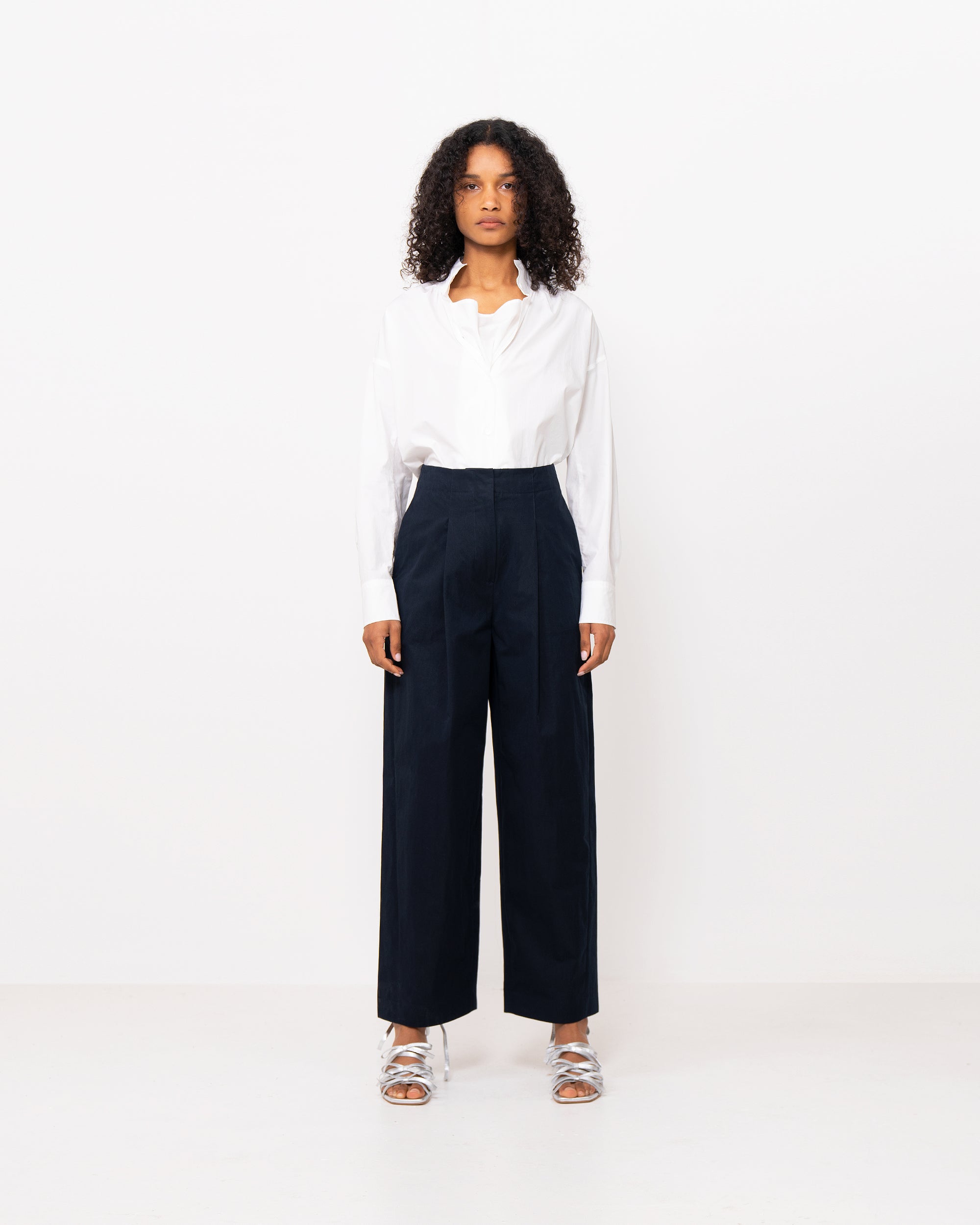 Navy Pleated Trousers