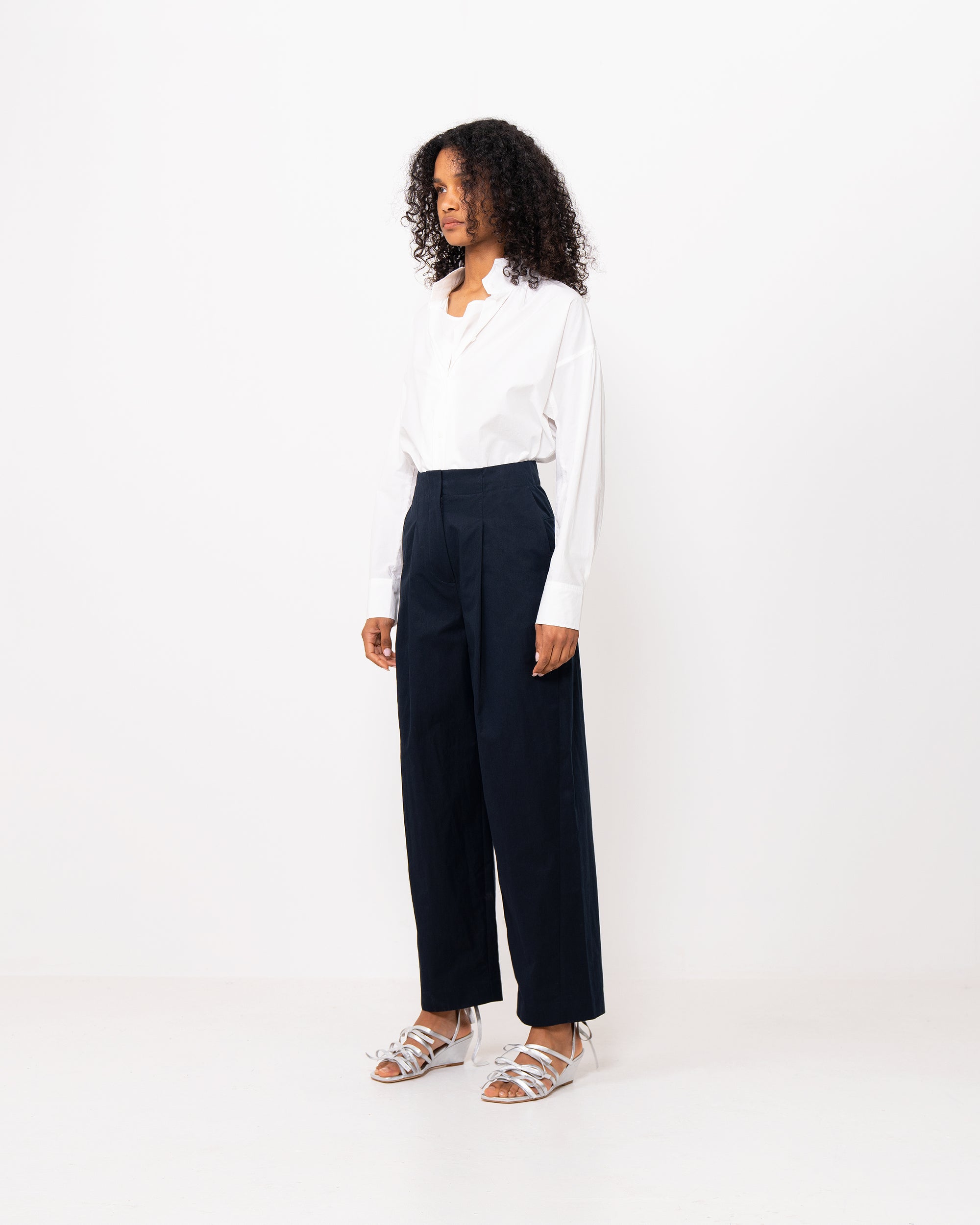 Navy Pleated Trousers