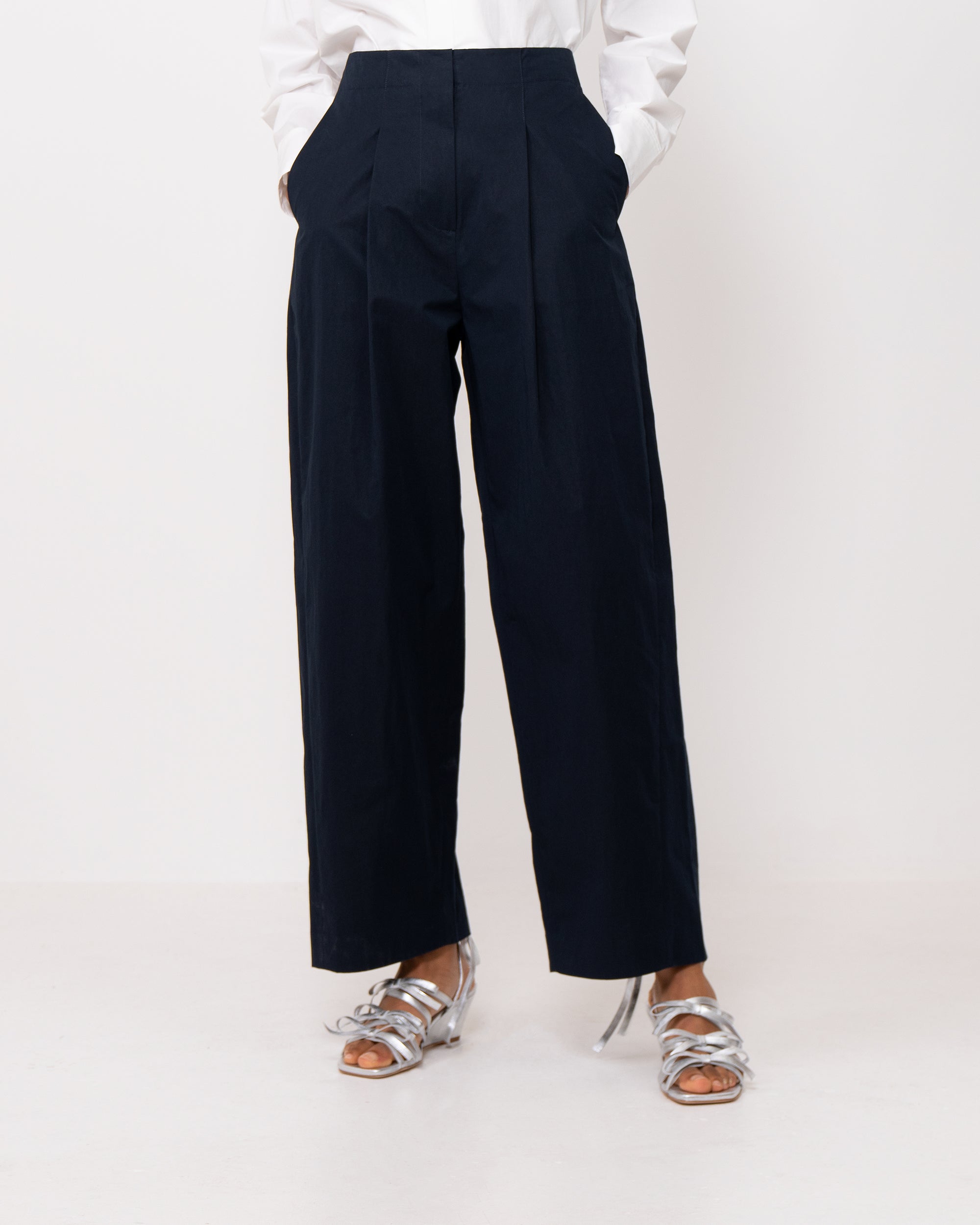 Navy Pleated Trousers