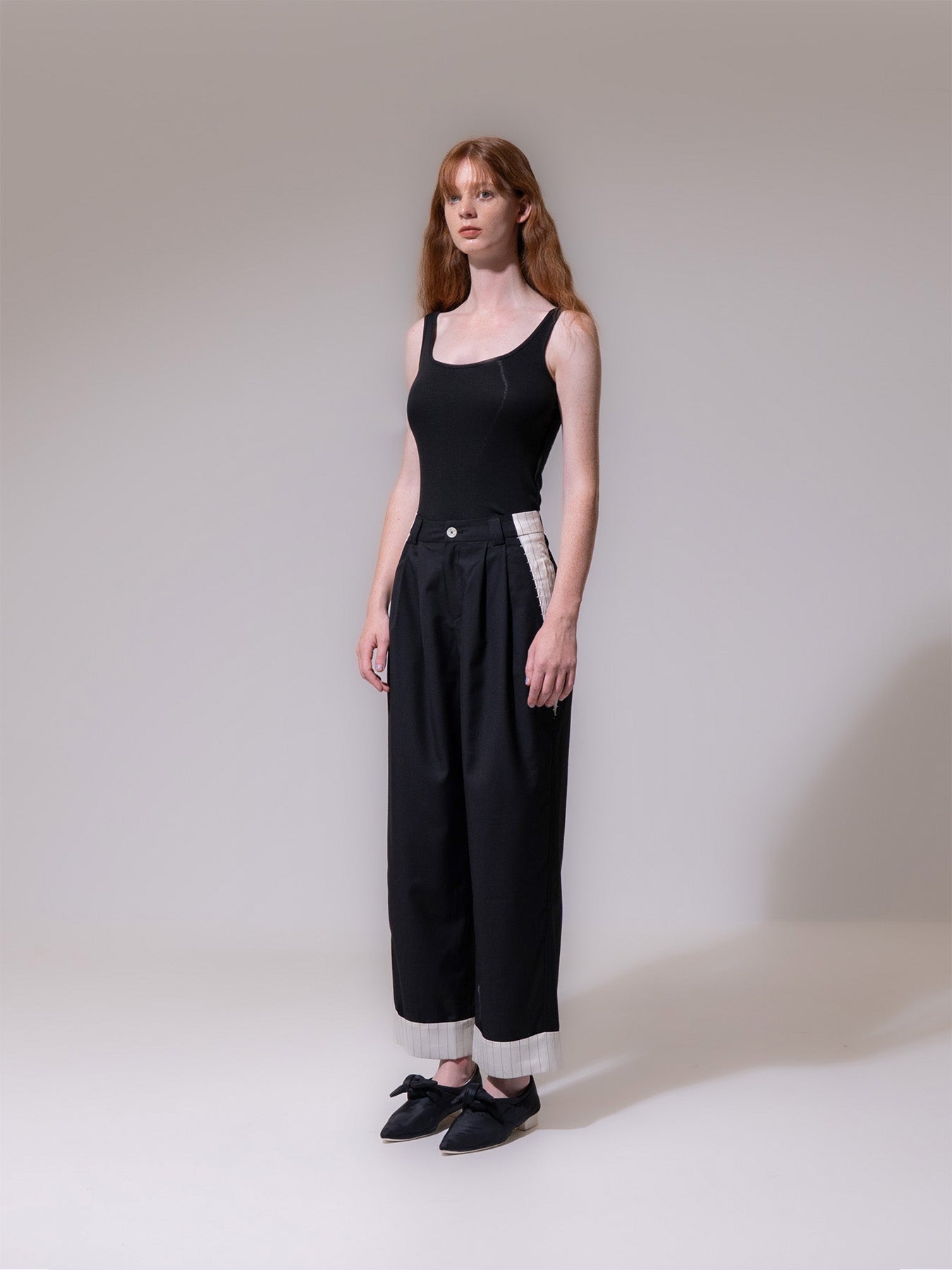 Black-Beige Stitch Detail Trousers