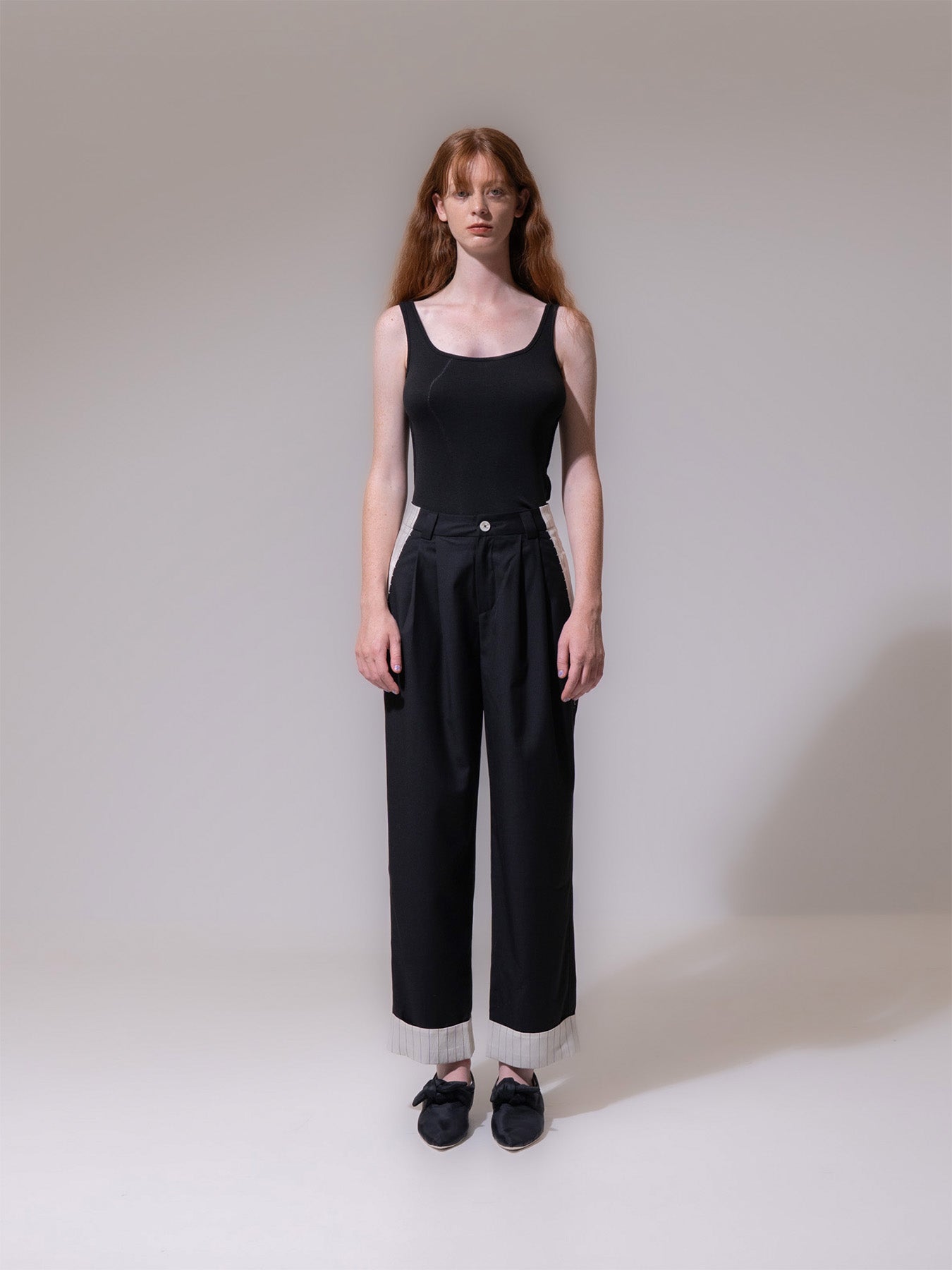 Black-Beige Stitch Detail Trousers