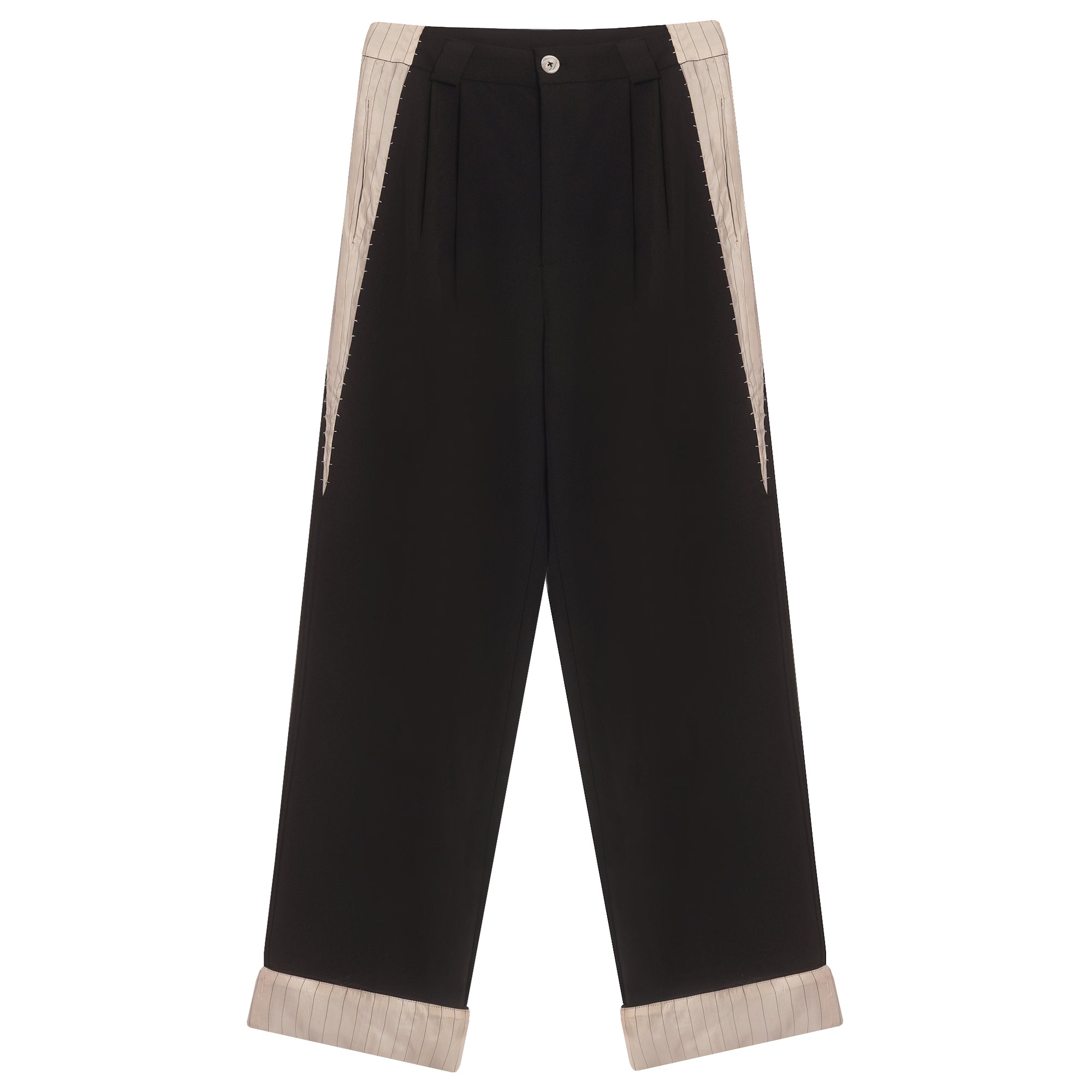 Black-Beige Stitch Detail Trousers