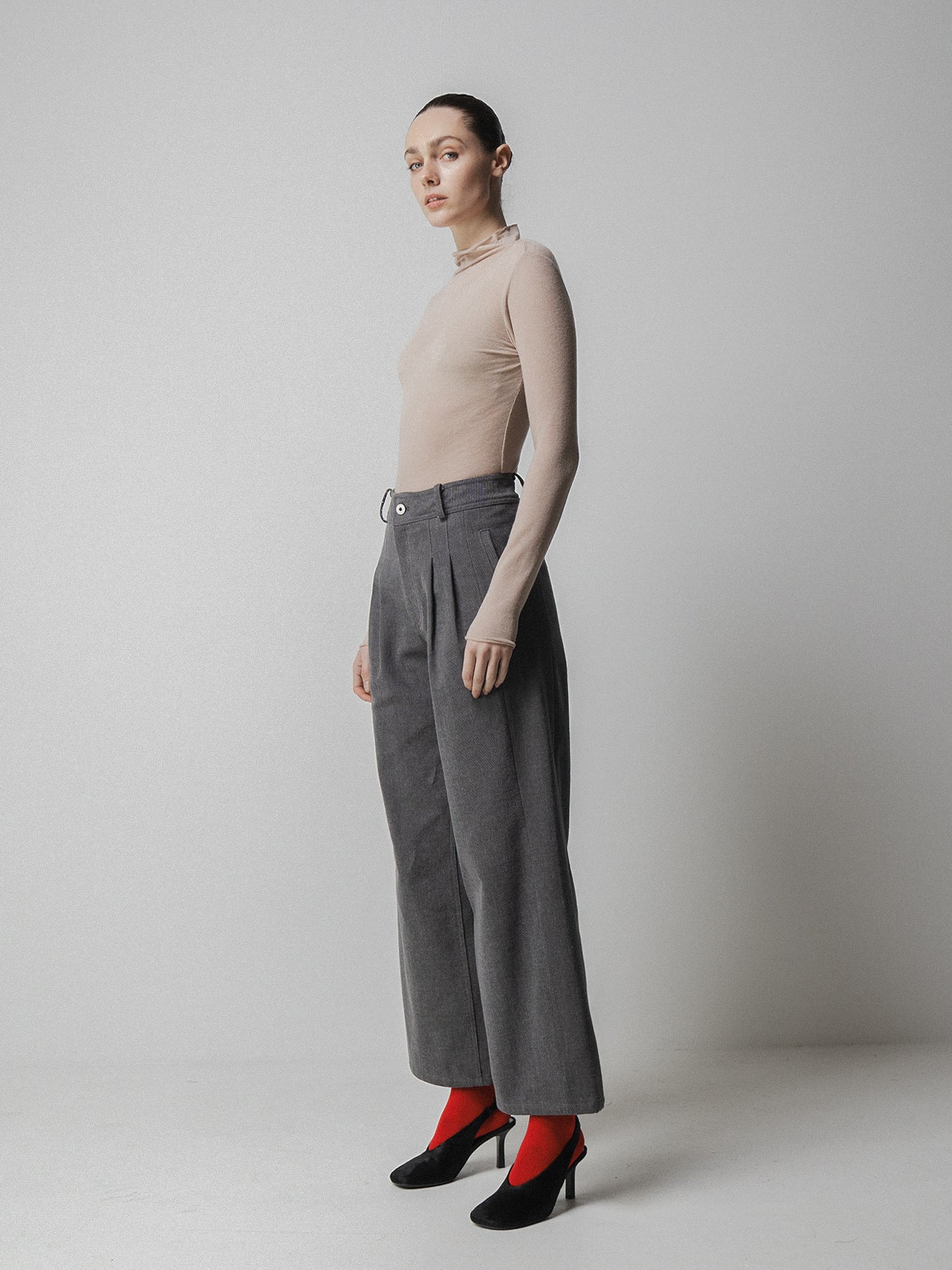 Grey Baggy Cotton Trousers