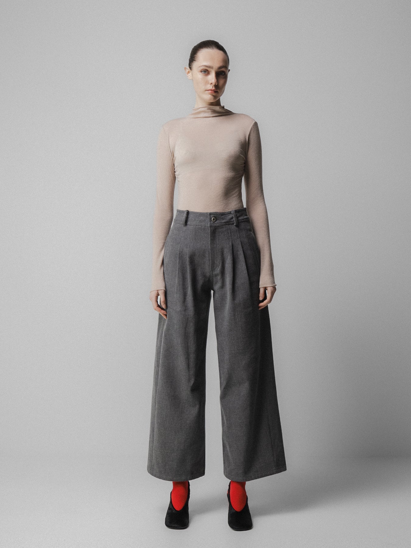 Grey Baggy Cotton Trousers