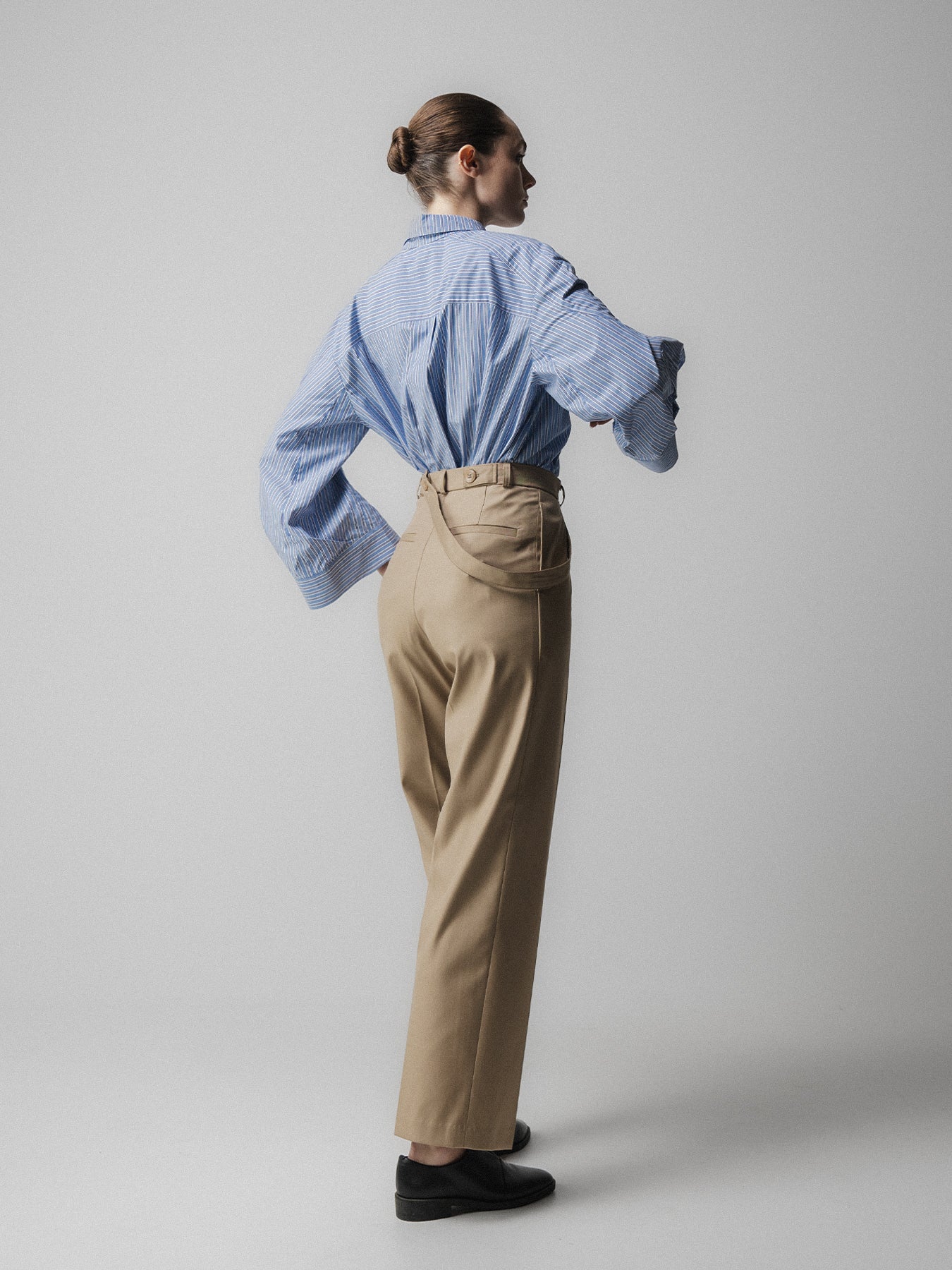 Beige Asymmetric Belted Trousers