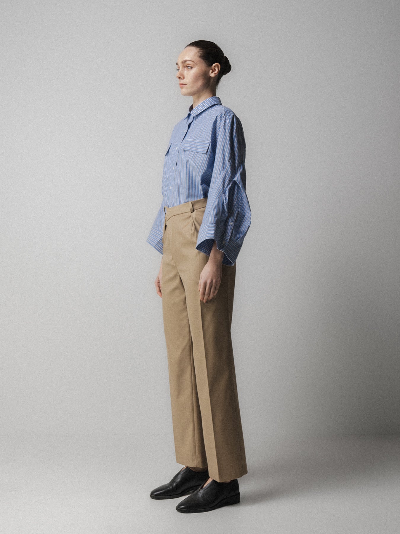 Beige Asymmetric Belted Trousers