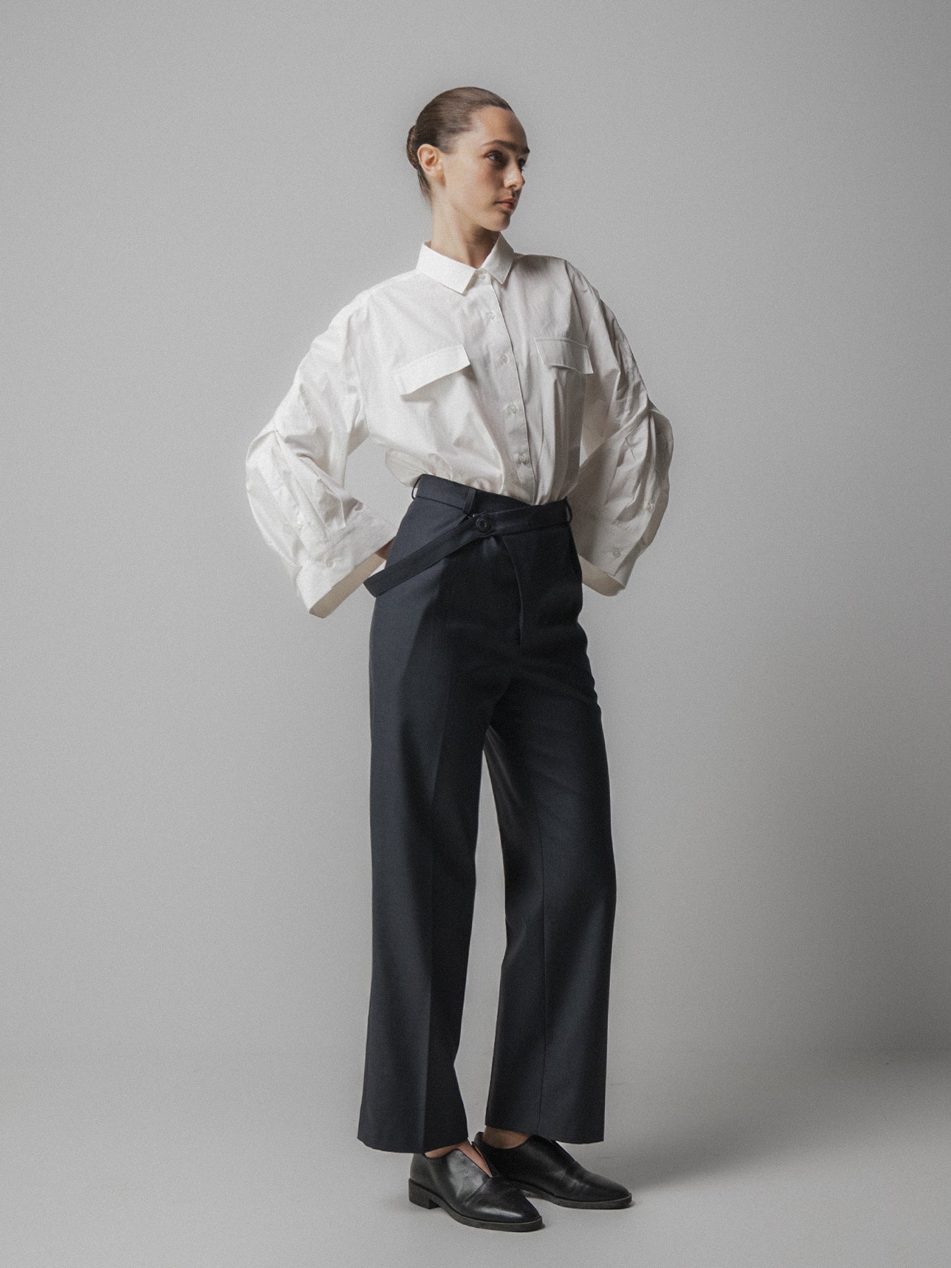 Charcoal Asymmetric Belted Trousers