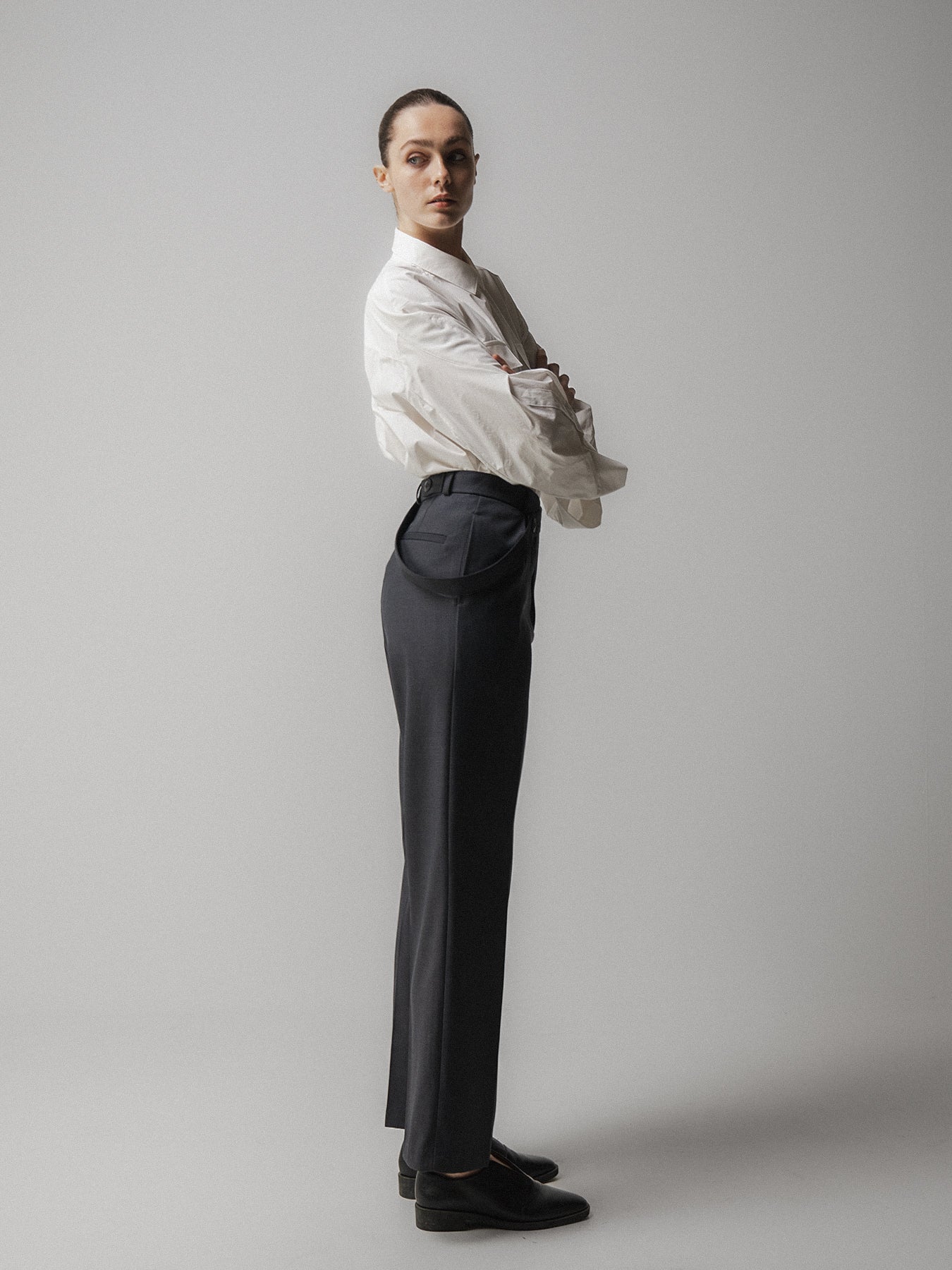 Charcoal Asymmetric Belted Trousers