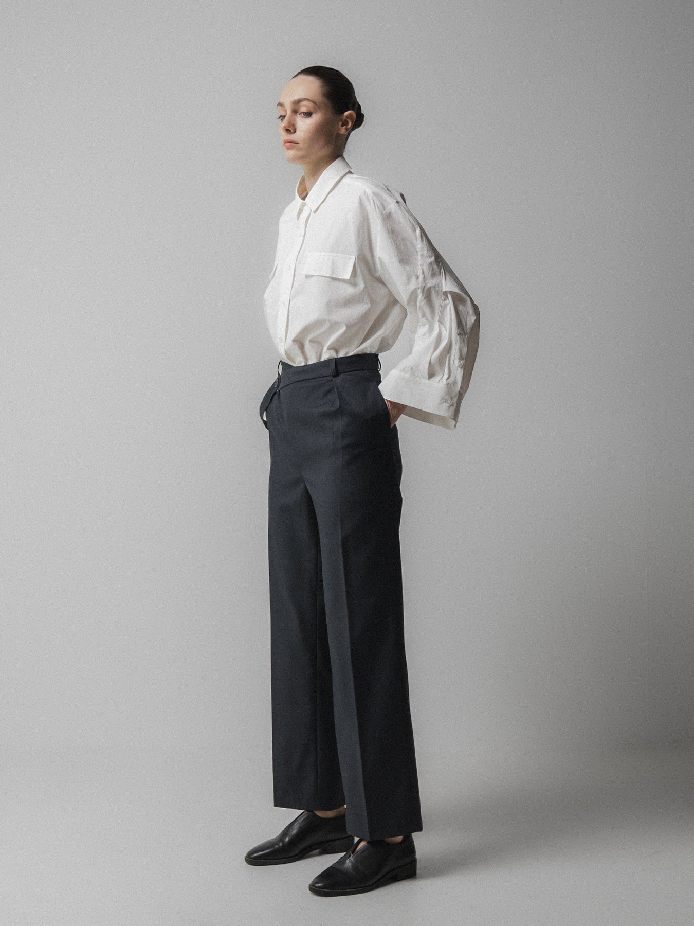 Charcoal Asymmetric Belted Trousers