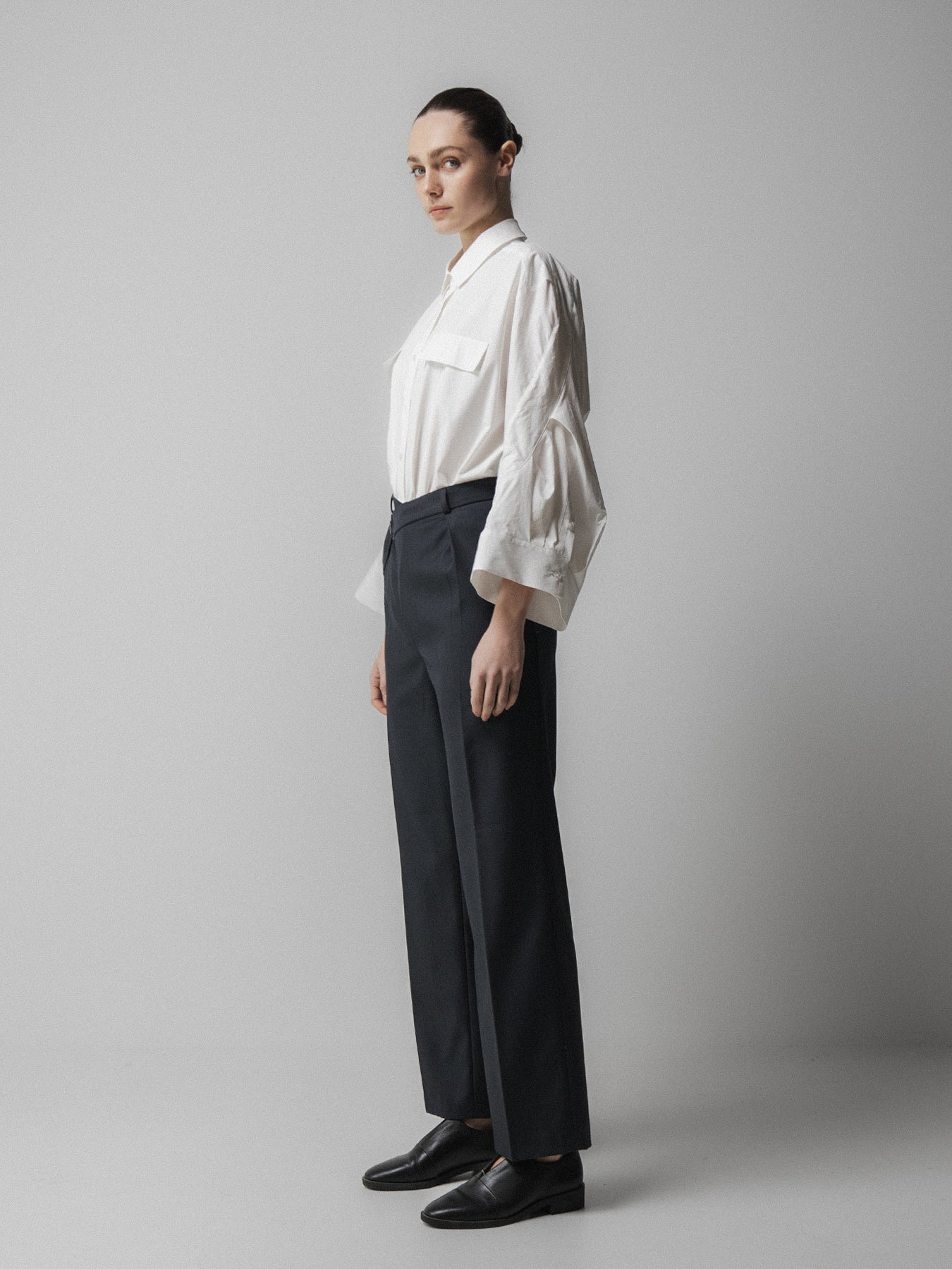 Charcoal Asymmetric Belted Trousers