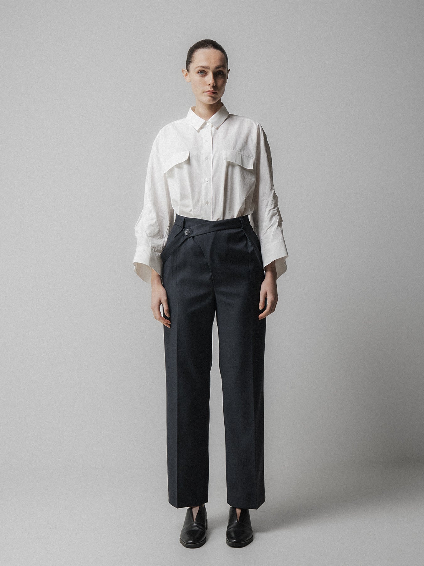 Charcoal Asymmetric Belted Trousers