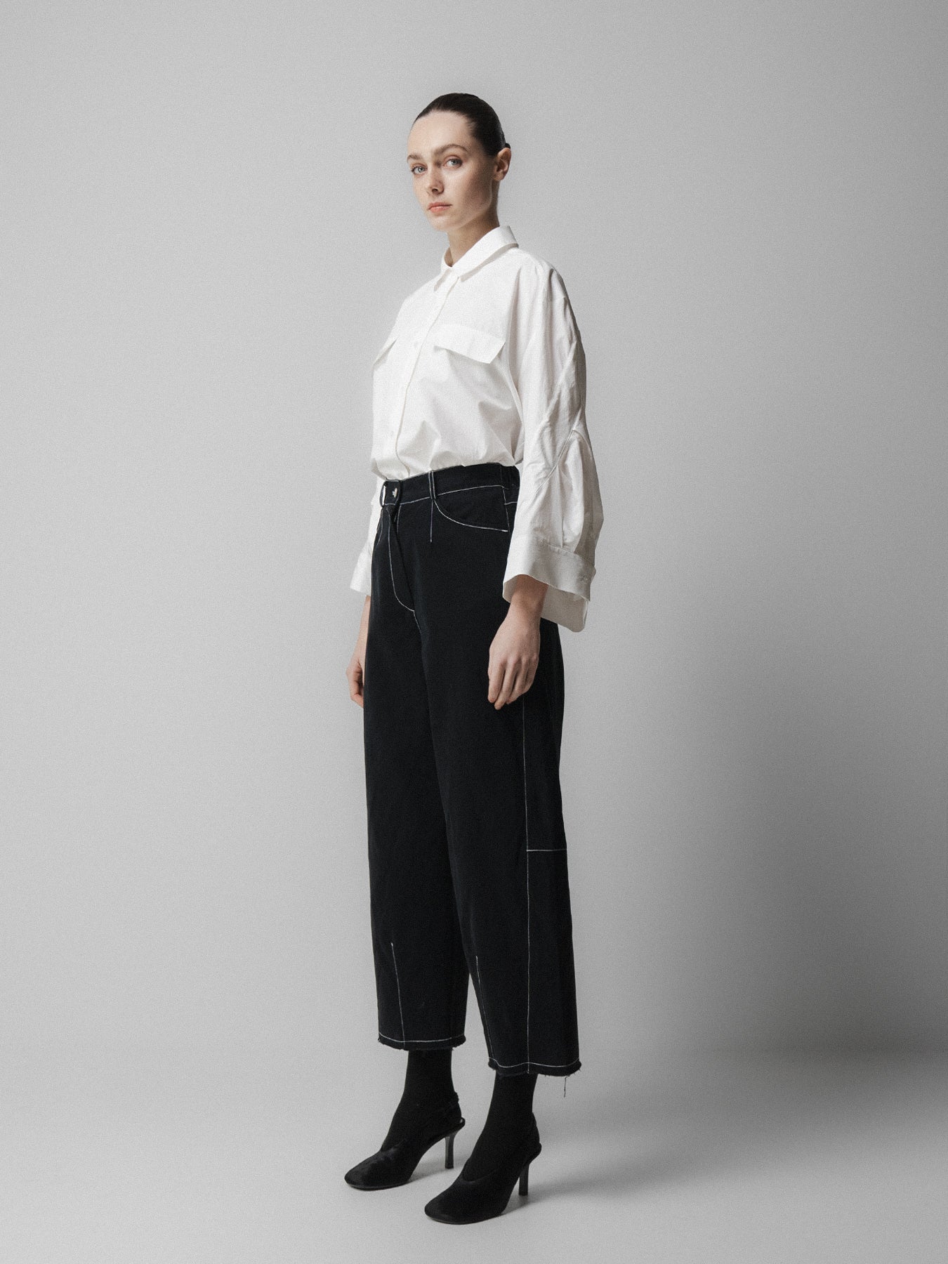 Black Barrel Leg Trousers