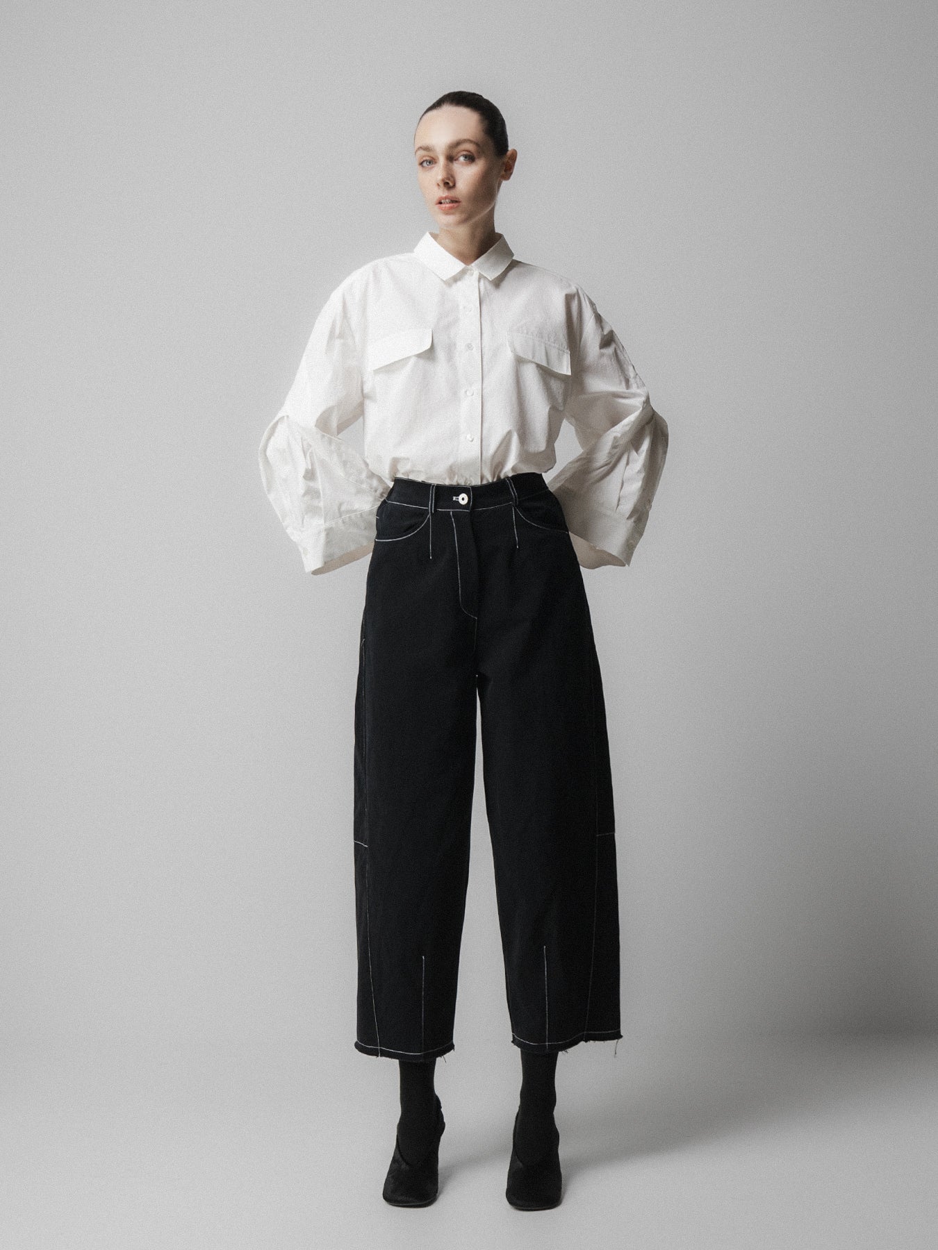 Black Barrel Leg Trousers