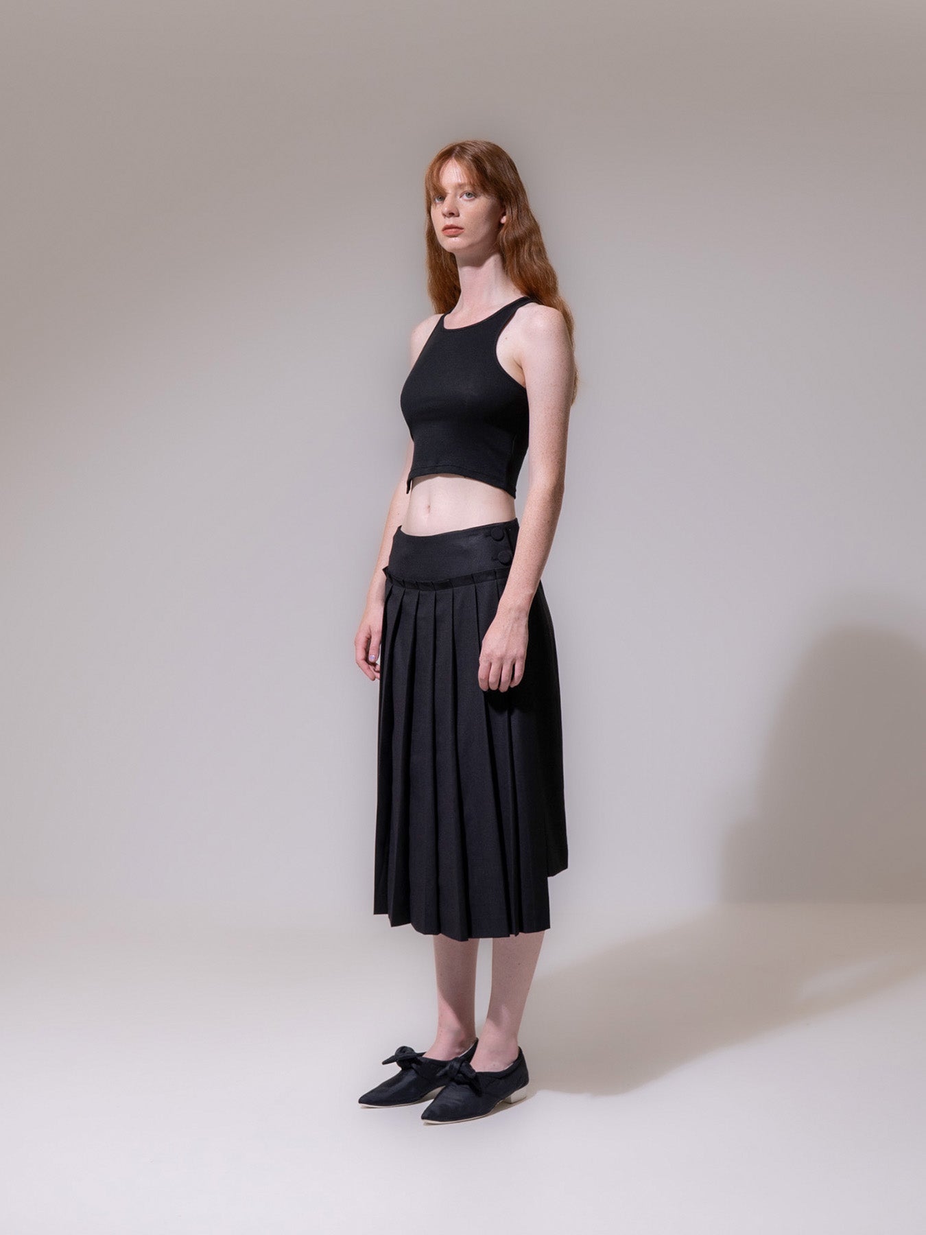 Black Front Pleated Skirt