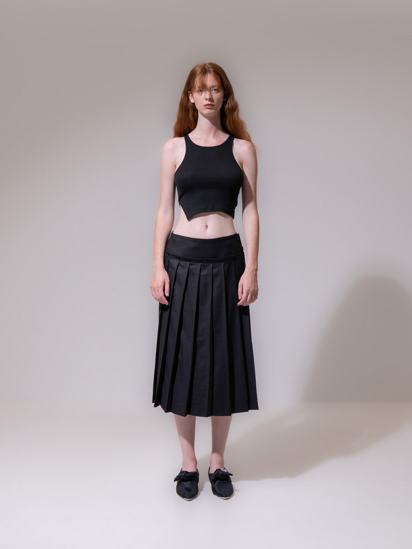 Black Front Pleated Skirt