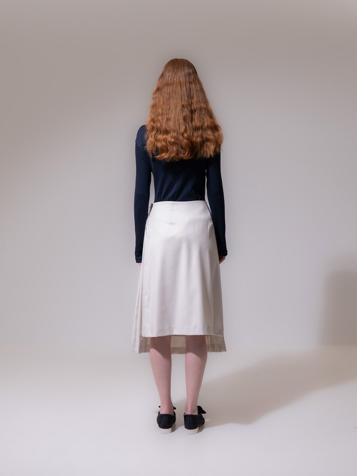 Cream Front Pleated Skirt
