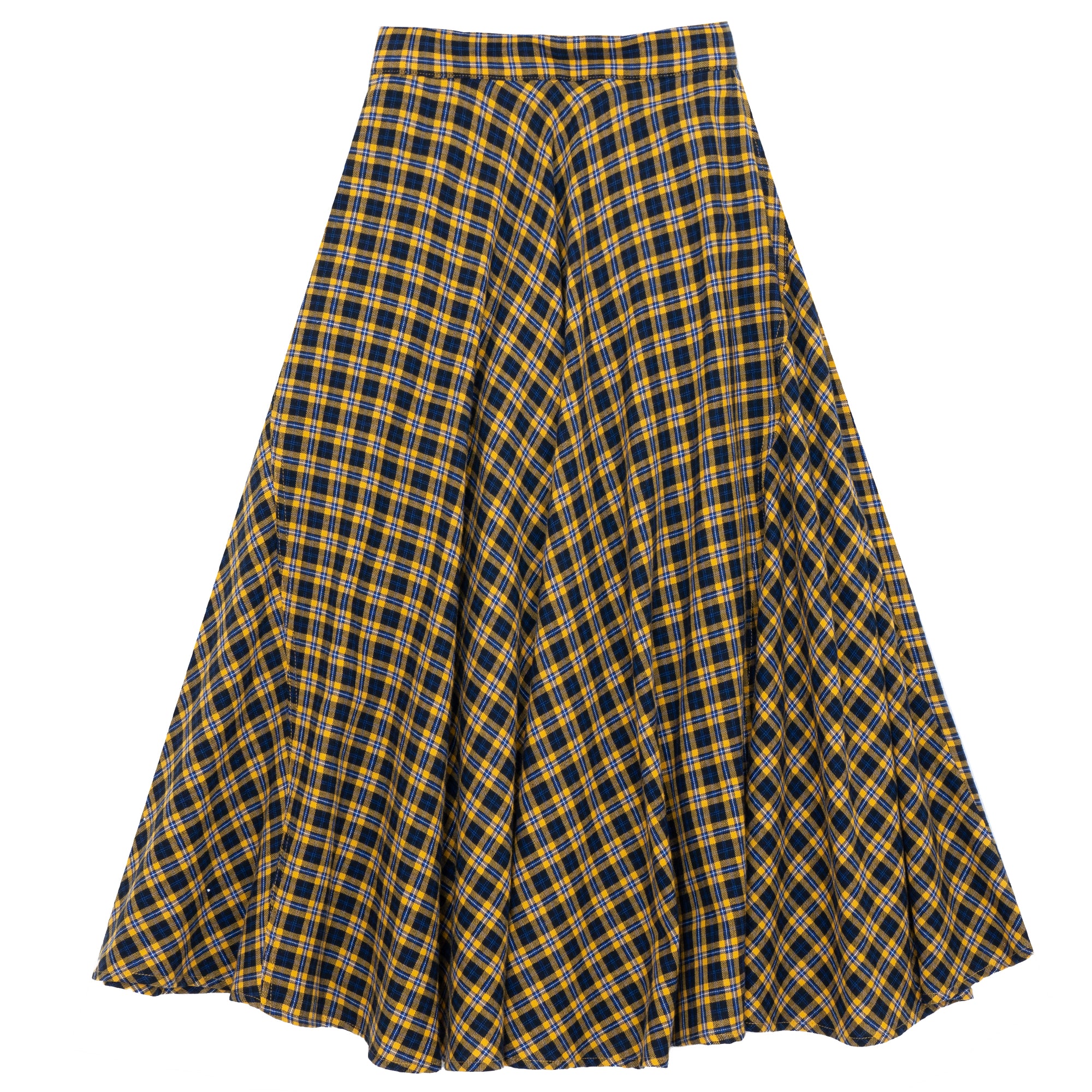 Yellow-Check A-Line Cotton Skirt