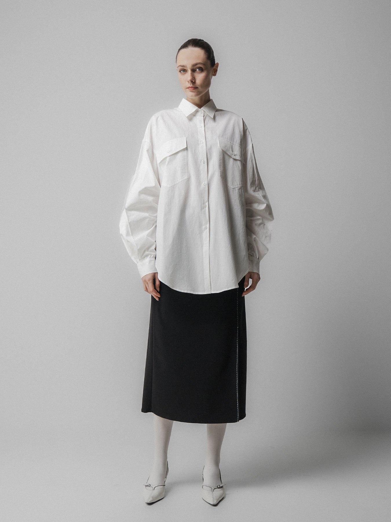 White Back Gathered Shirt
