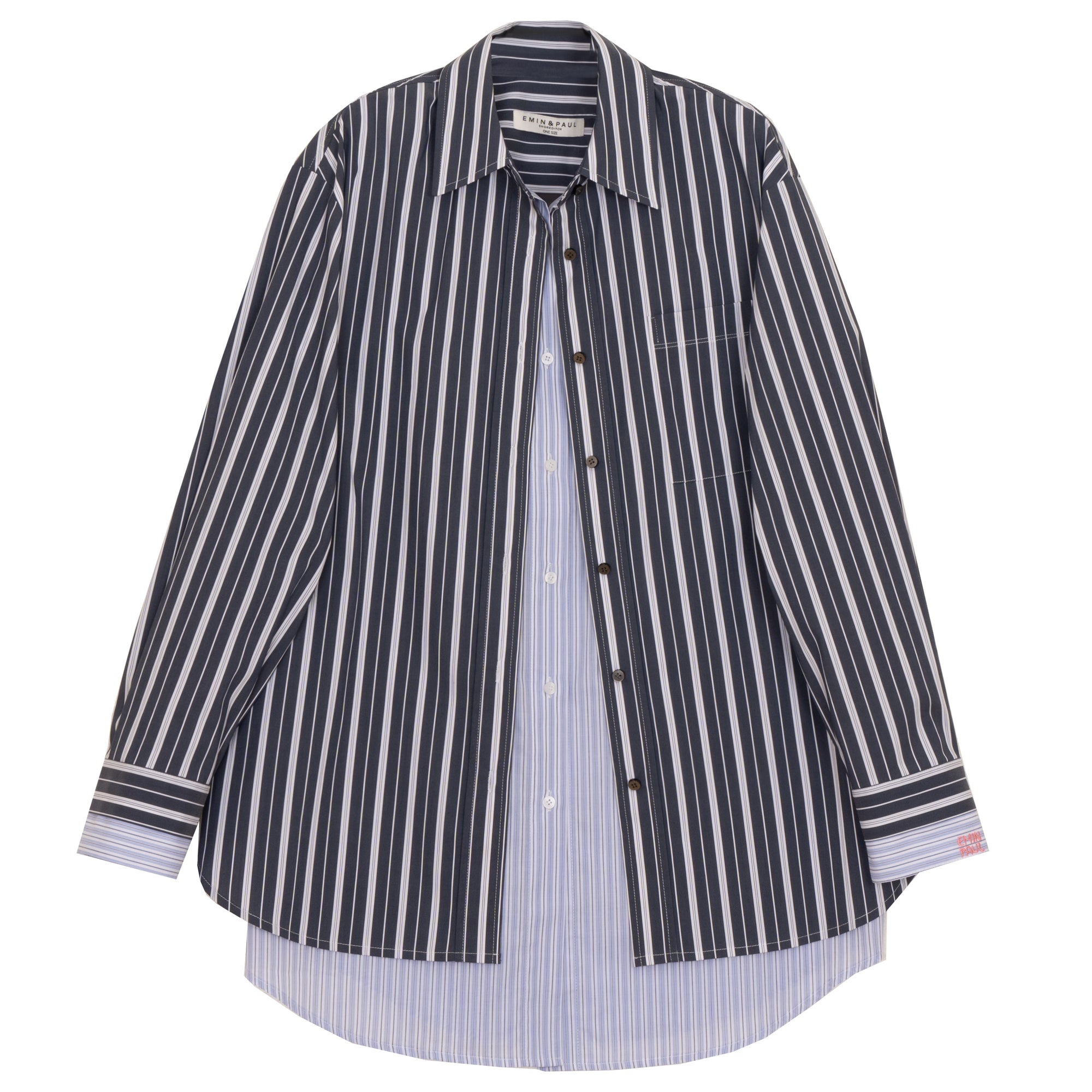 Navy Double Layer Pinstripe Shirt