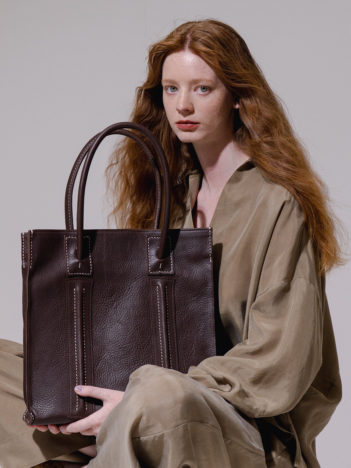 Brown square leather bag large