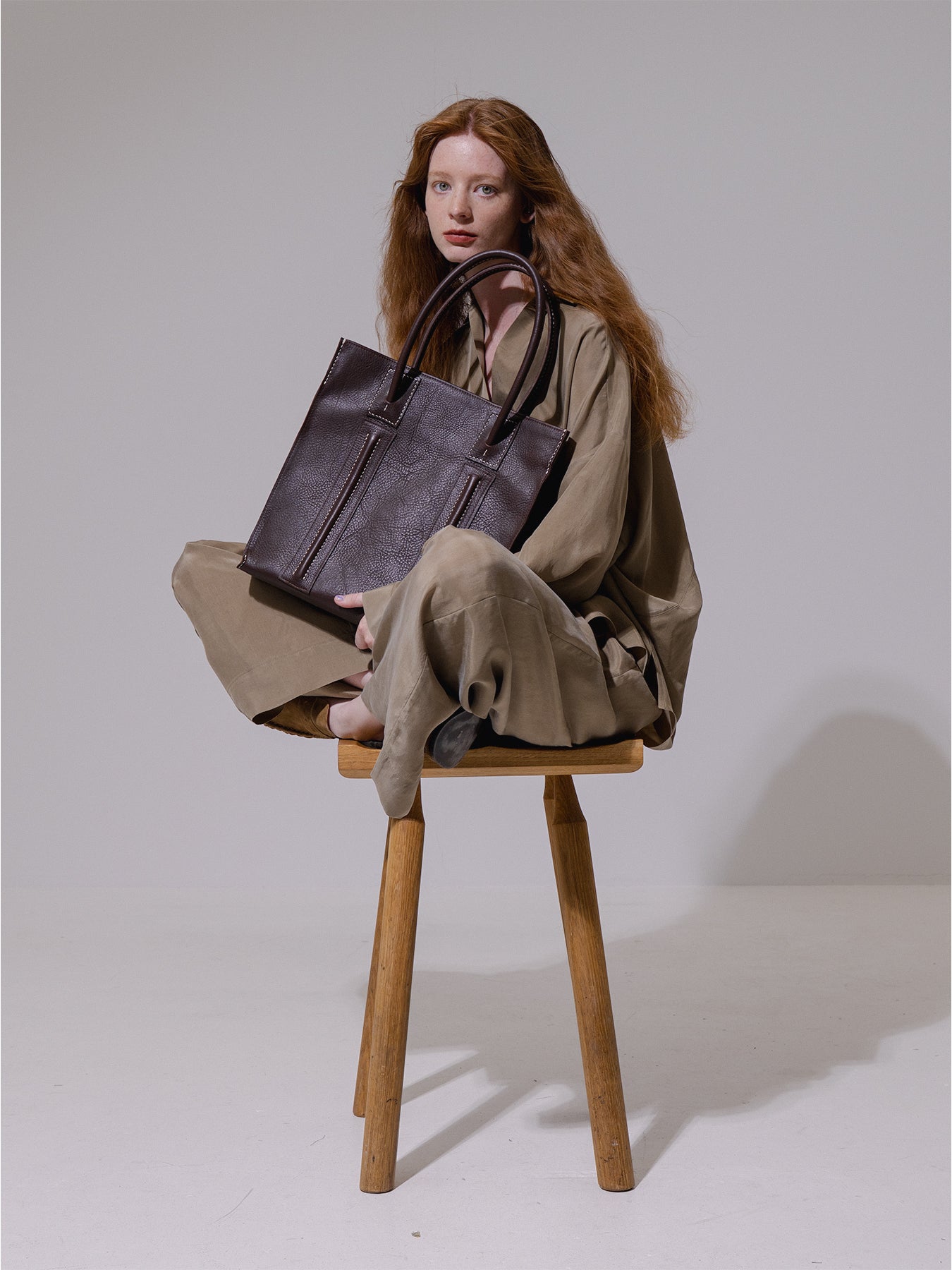 Brown square leather bag large