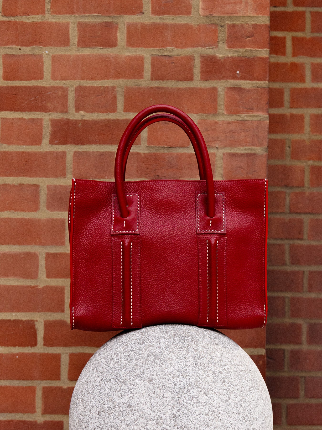Red square leather bag medium