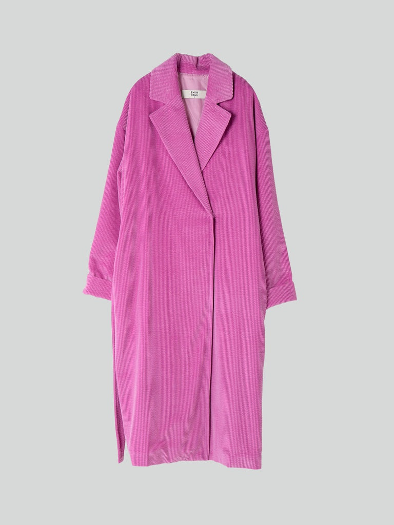 Pink Corduroy Belted Coat