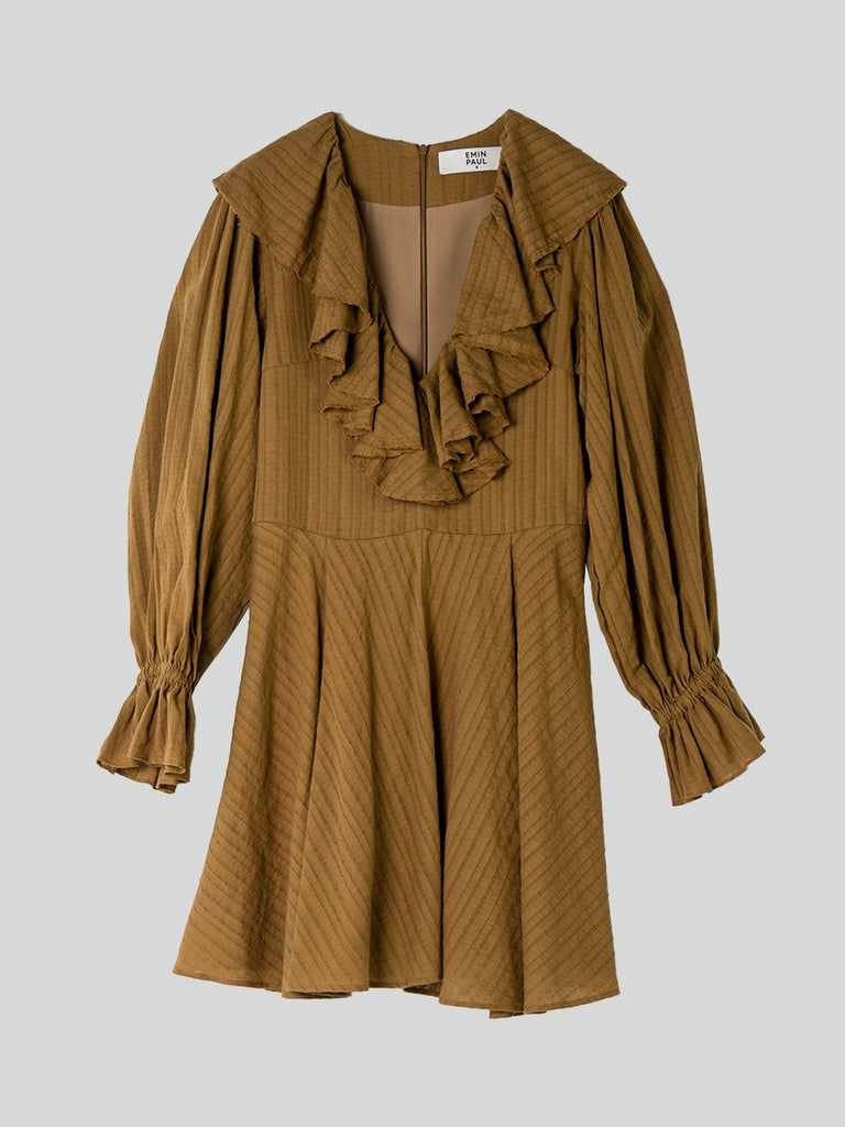 Olive Ruffle Collar Mini Dress