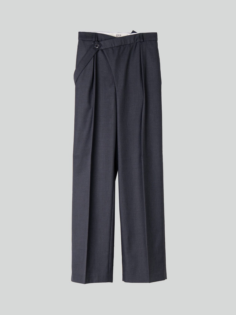 Charcoal Asymmetric Belted Trousers