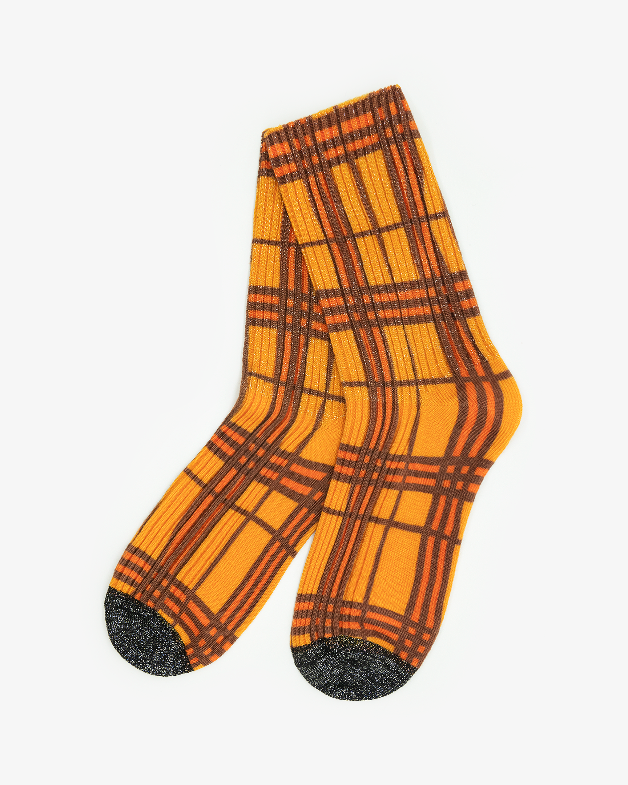 EMIN + PAUL orange glitter check socks.
