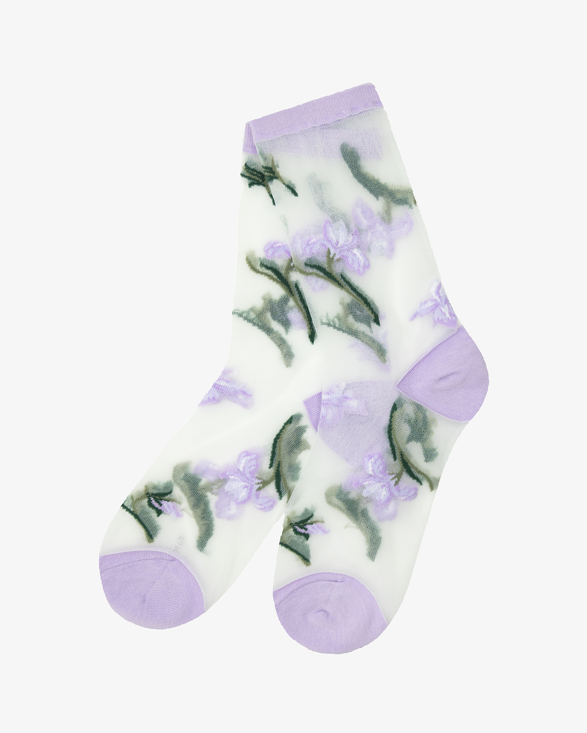 EMIN + PAUL lilac floral sheer socks.