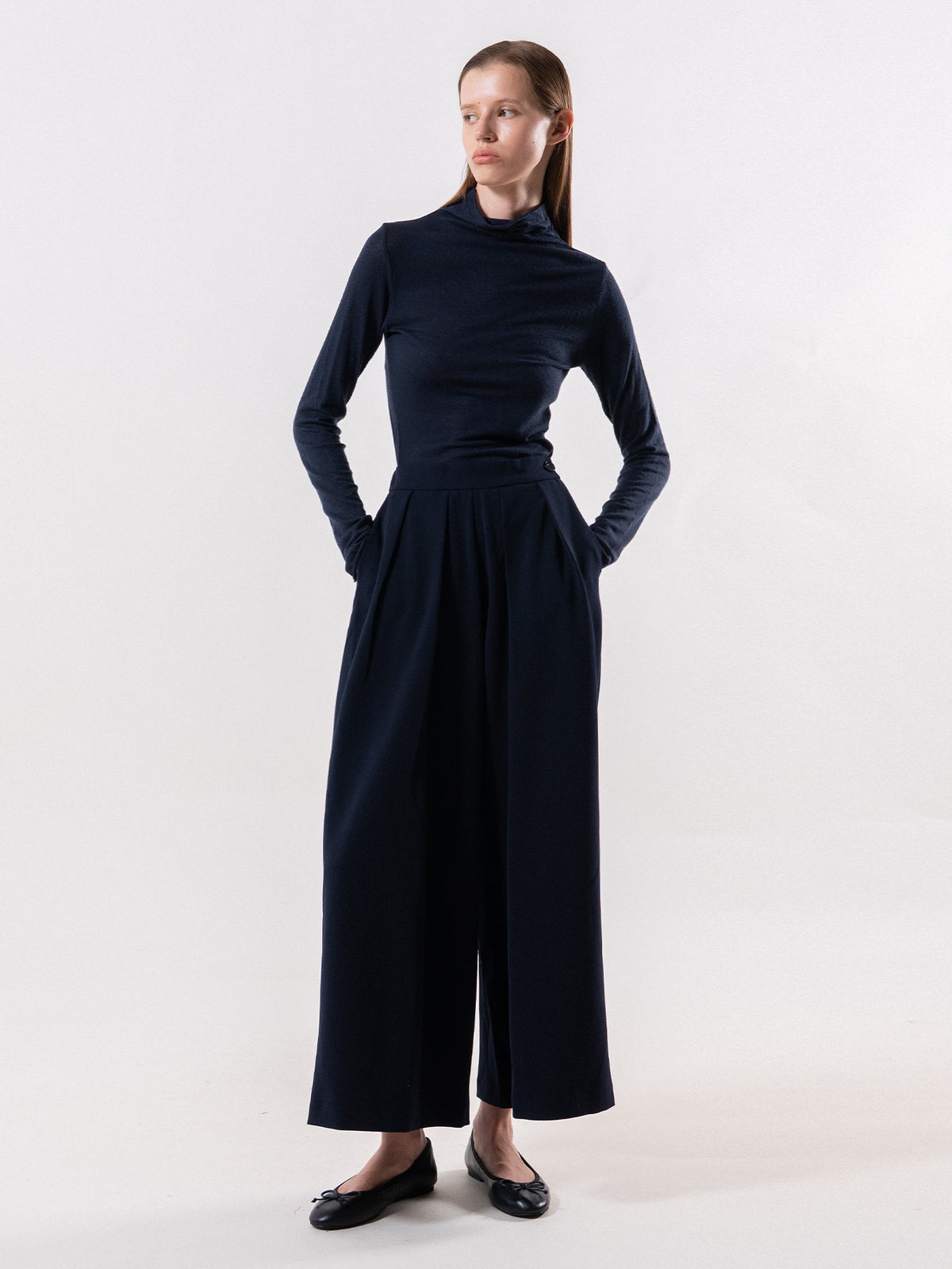 Navy Double Pleat Trousers