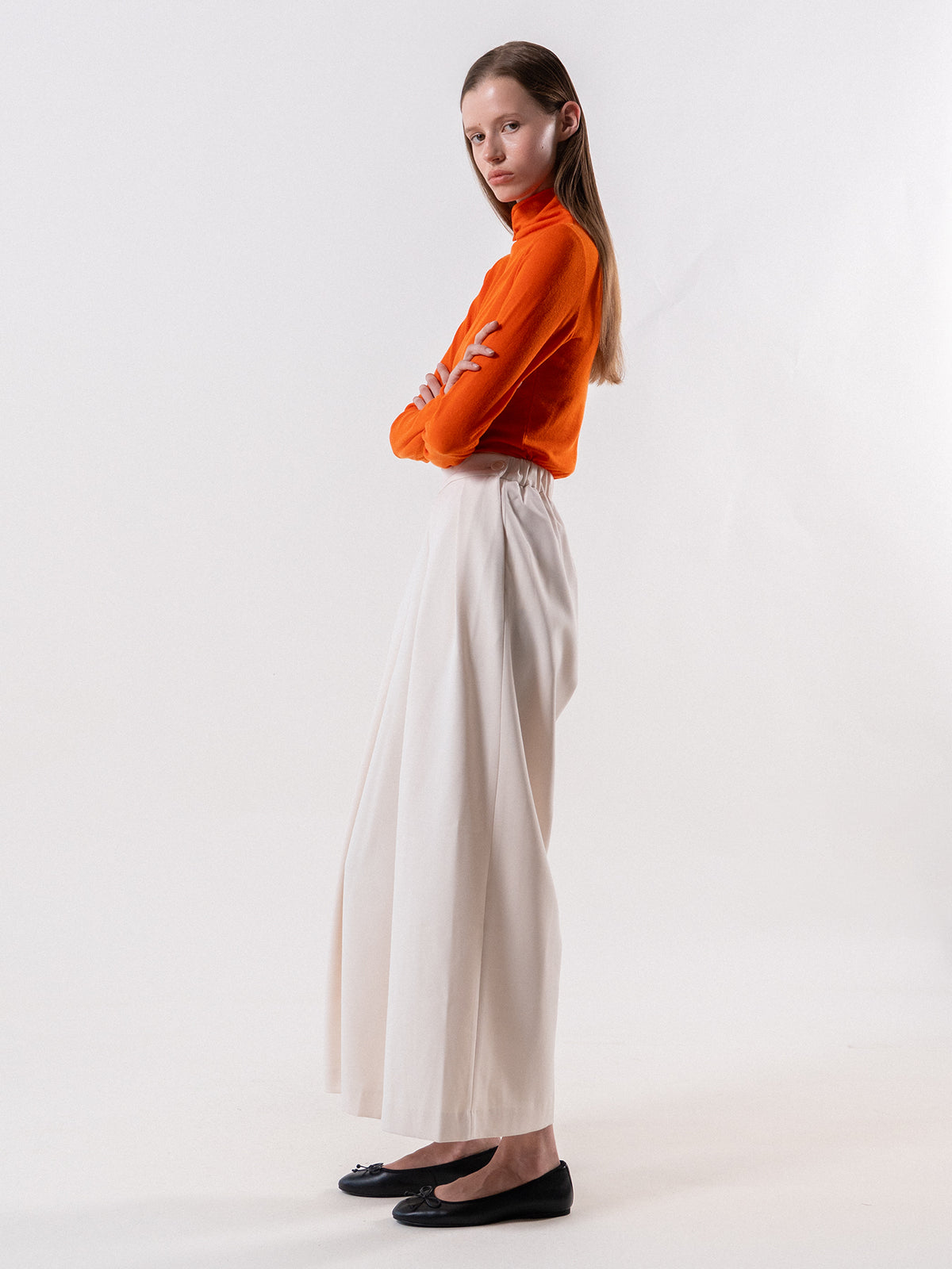 Orange Funnel Neck Long Sleeve Top