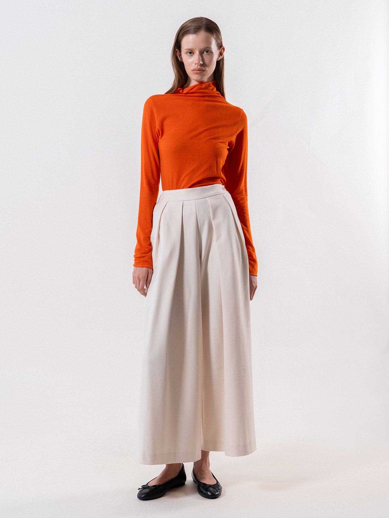 Orange Funnel Neck Long Sleeve Top