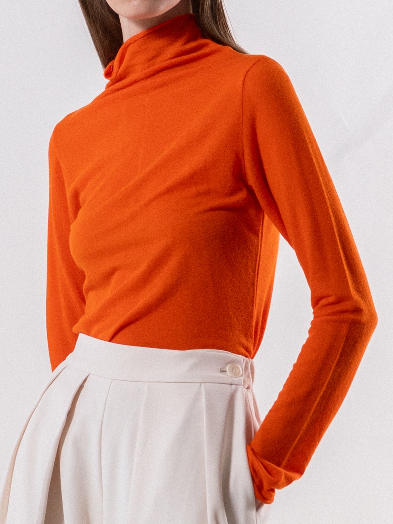 Orange Funnel Neck Long Sleeve Top