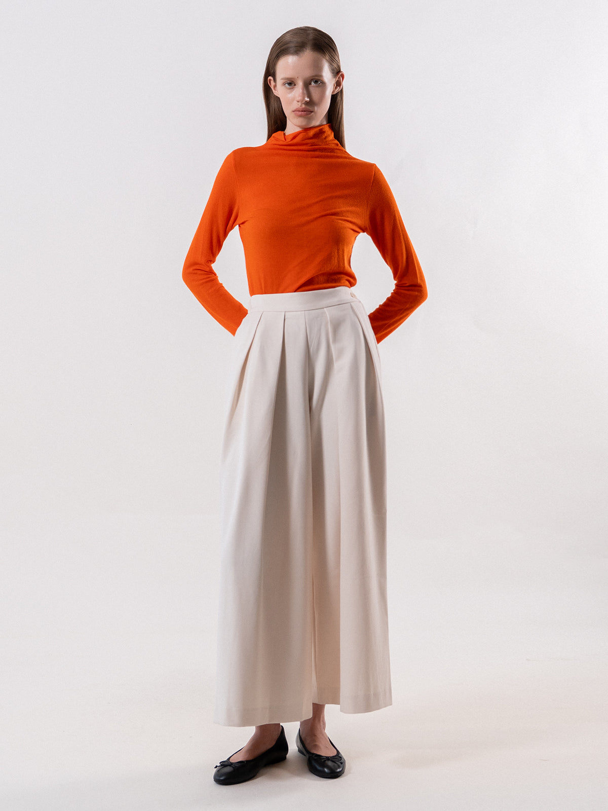 Orange Funnel Neck Long Sleeve Top