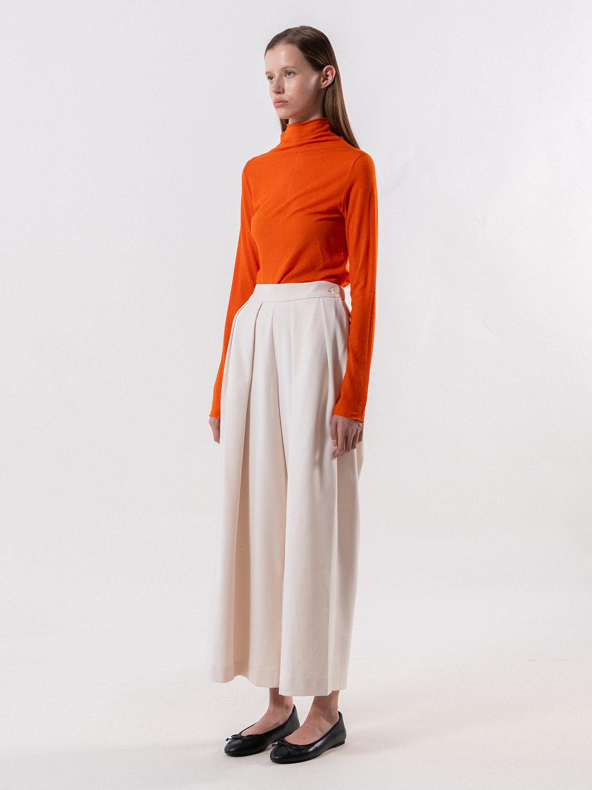 Orange Funnel Neck Long Sleeve Top