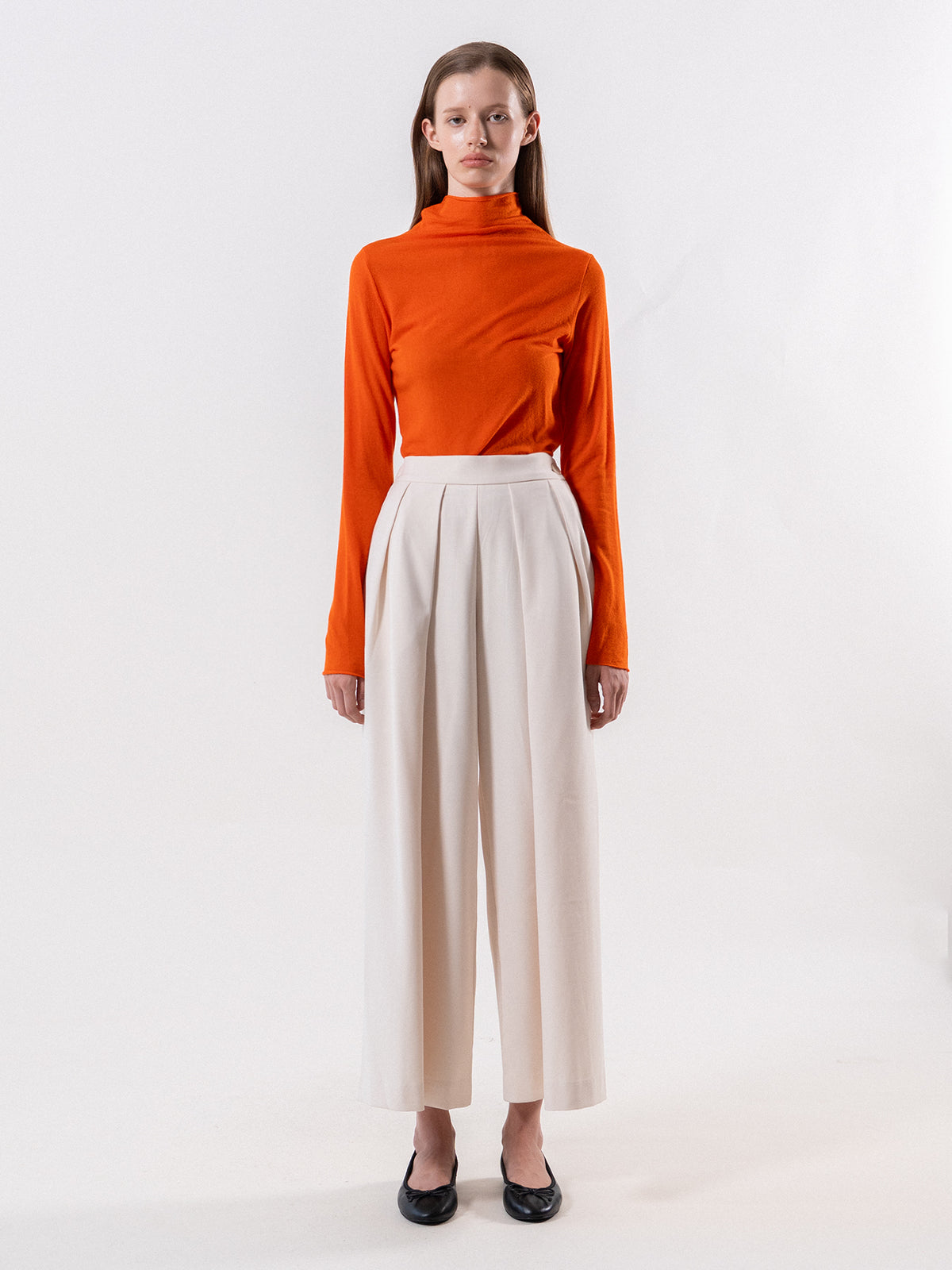 Orange Funnel Neck Long Sleeve Top