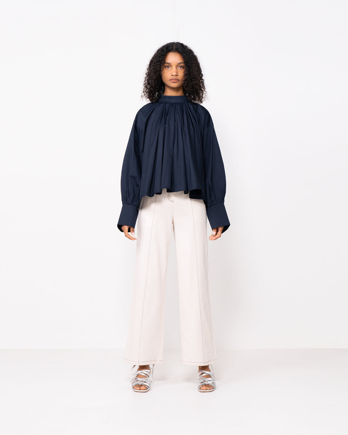 Navy High-Neck Blouse