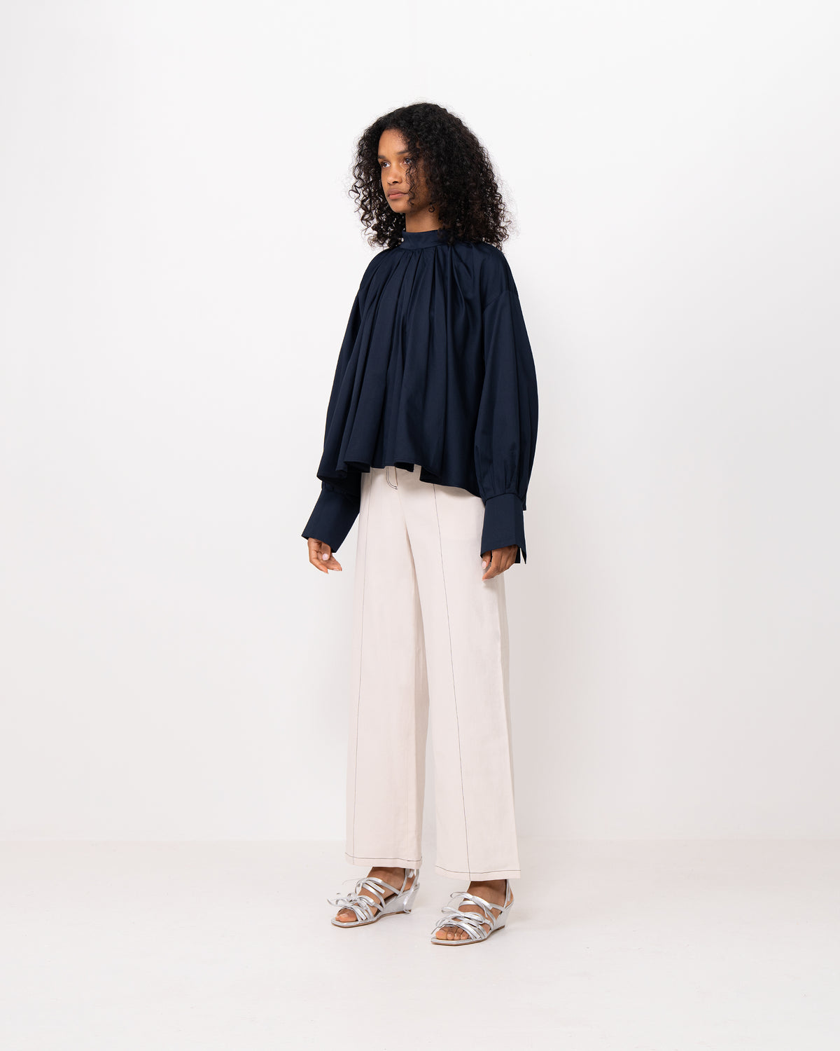 Navy High-Neck Blouse