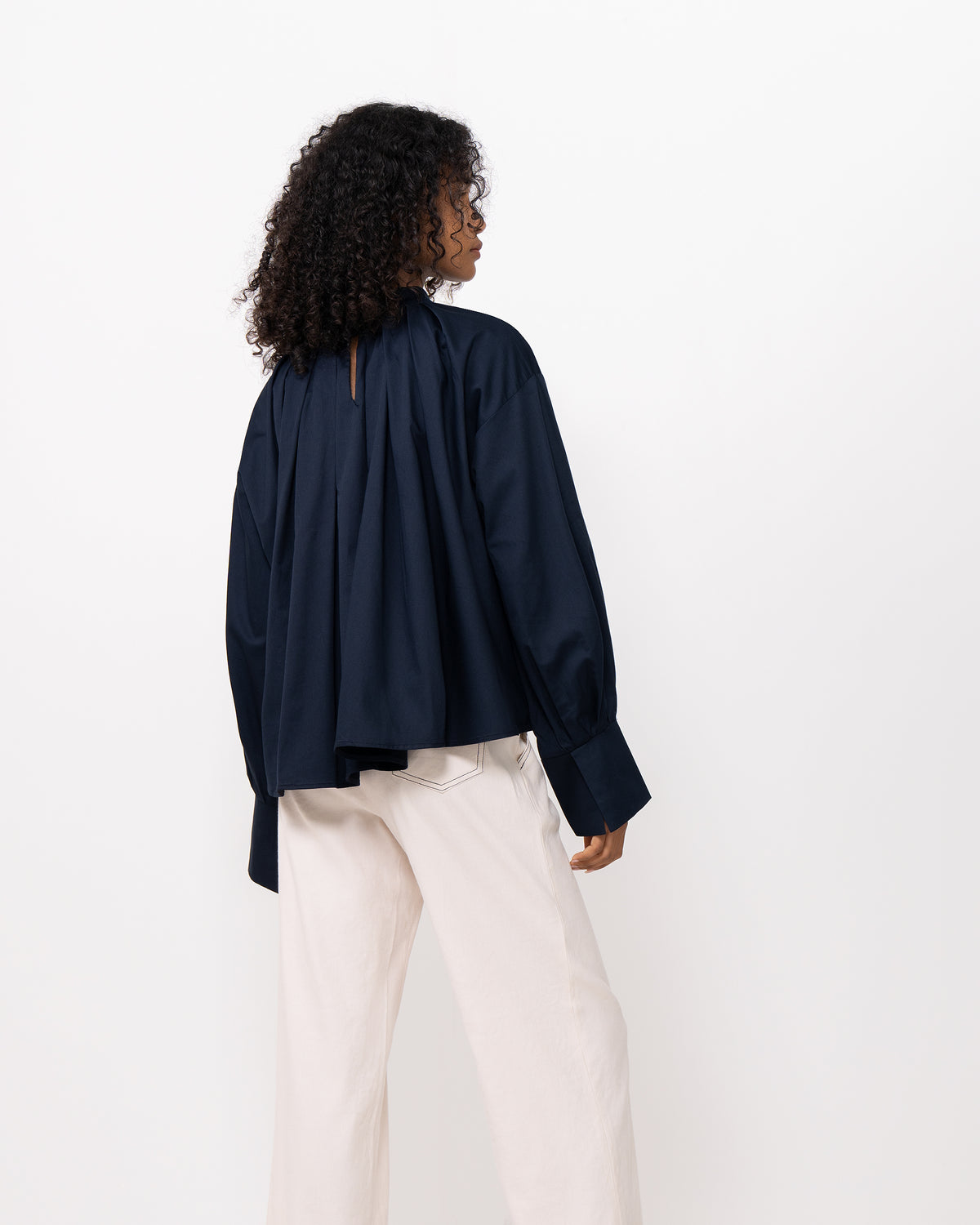 Navy High-Neck Blouse