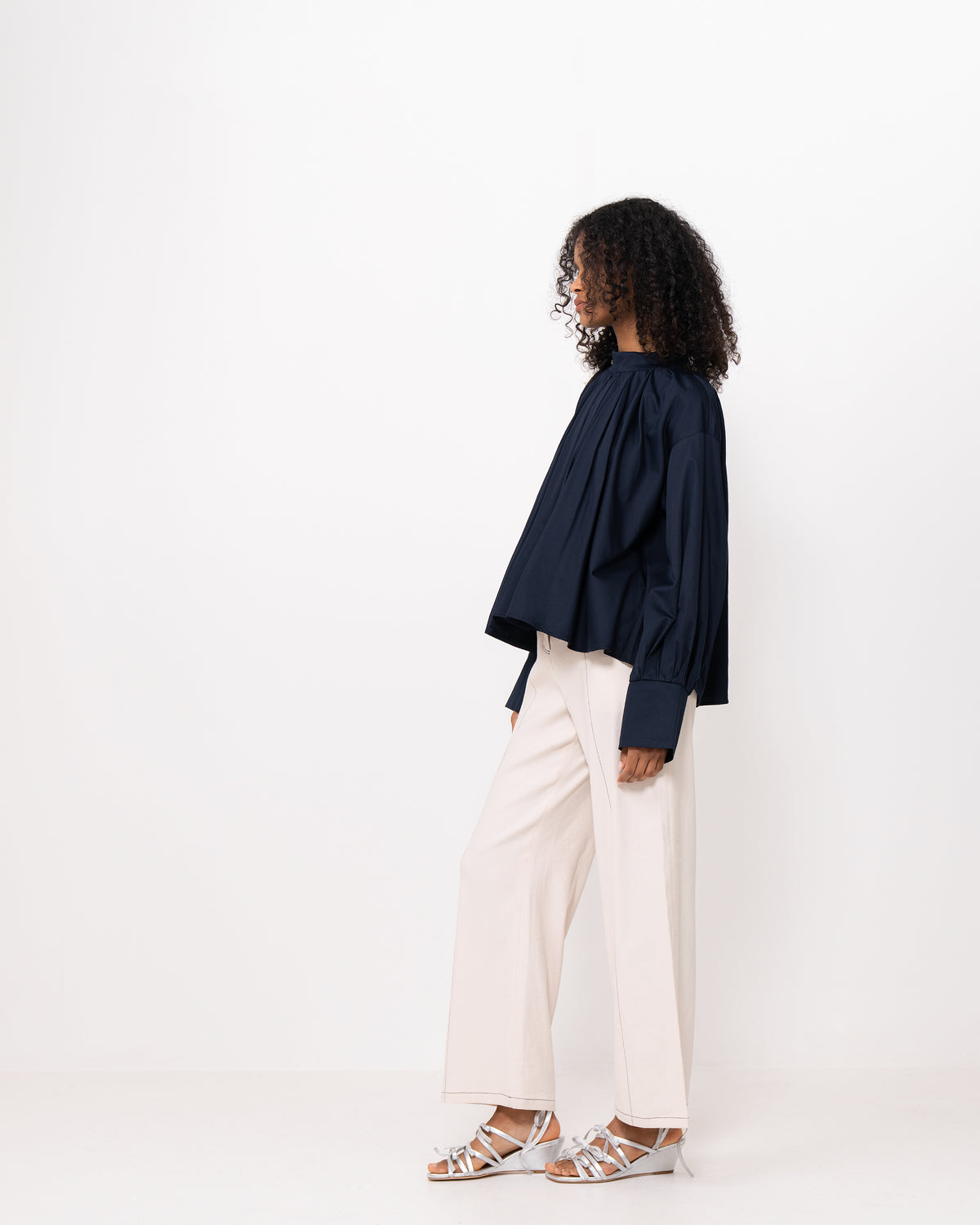 Navy High-Neck Blouse