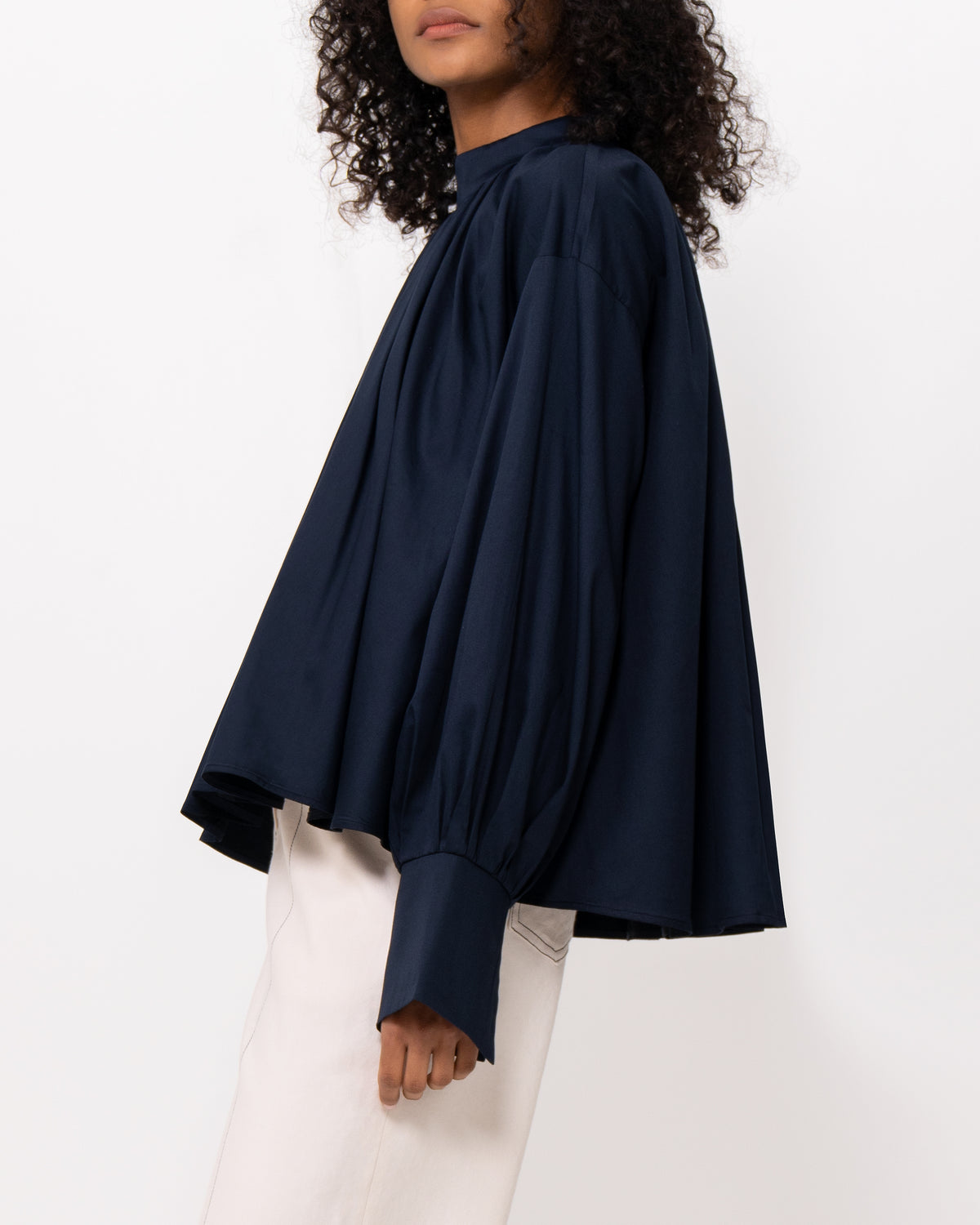 Navy High-Neck Blouse